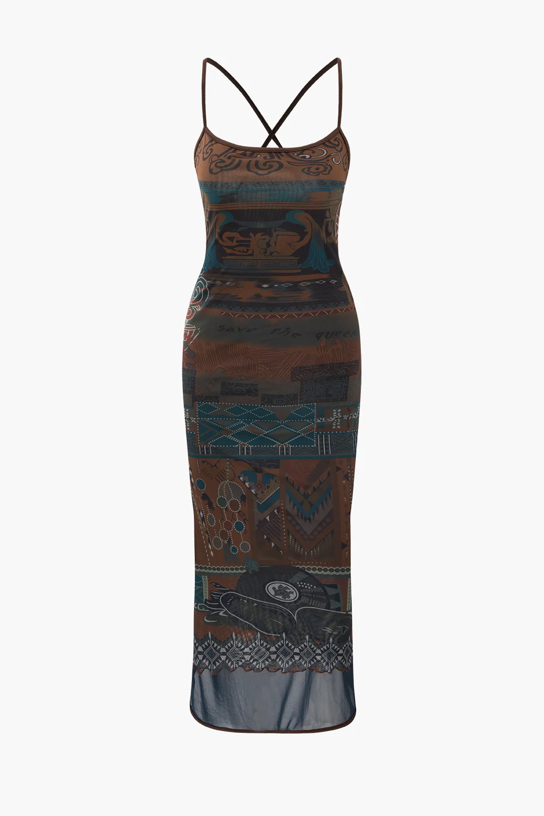 Mesh Crossed Sleeveless Midi Dress - Weenar