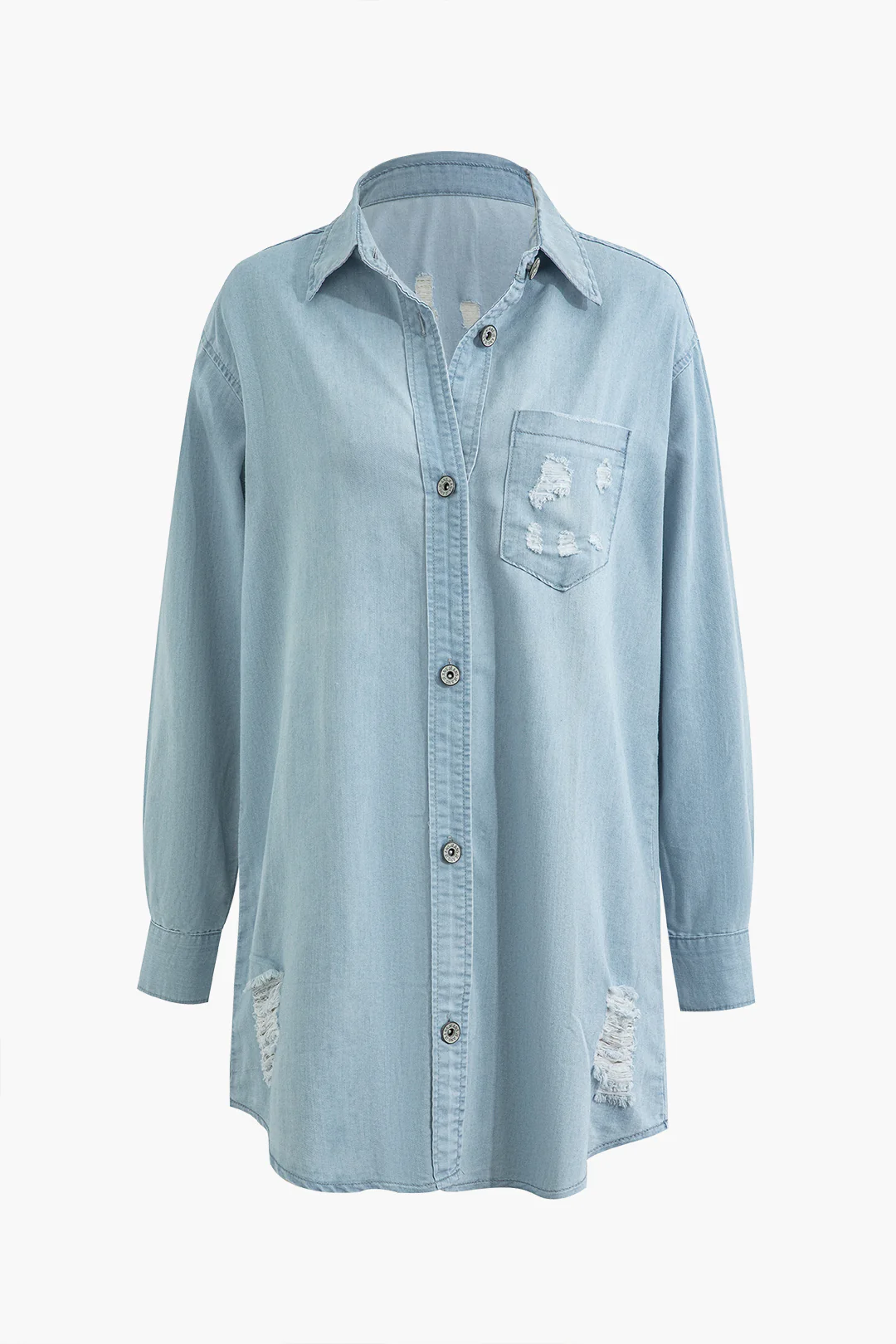 Denim Button Asymmetric Ripped Outerwear - Weenar