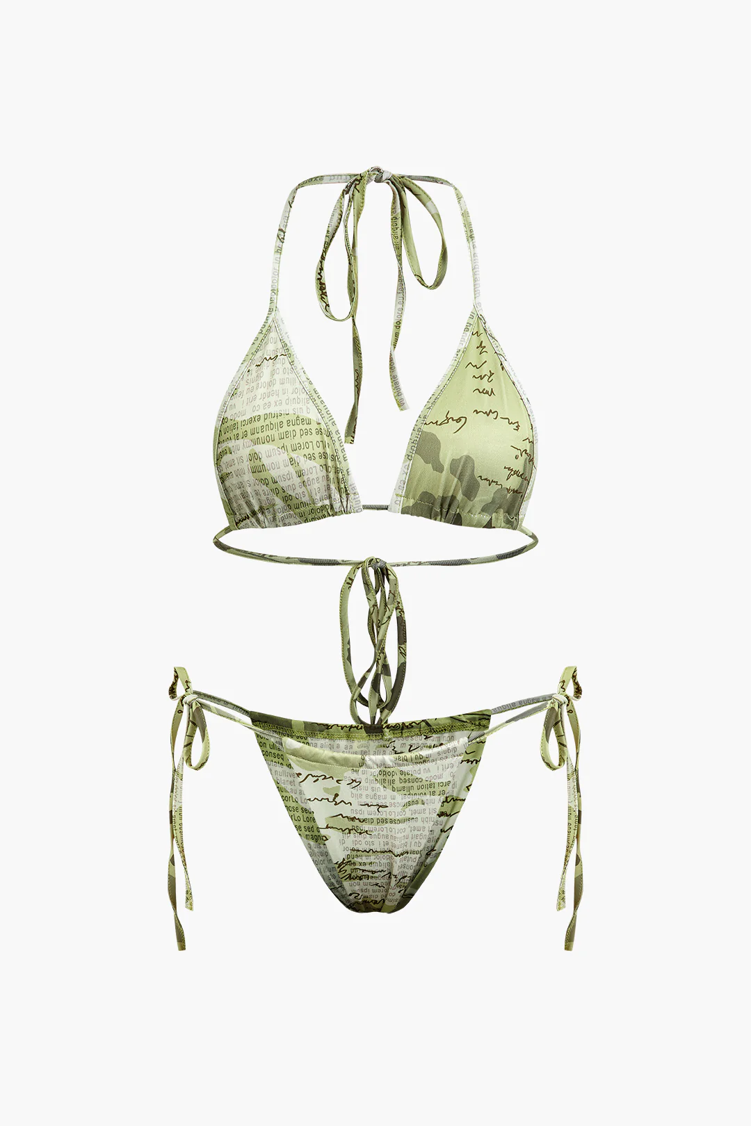 Letter Print Backless Tie-Up Asymmetrical Bikini Set - Weenar