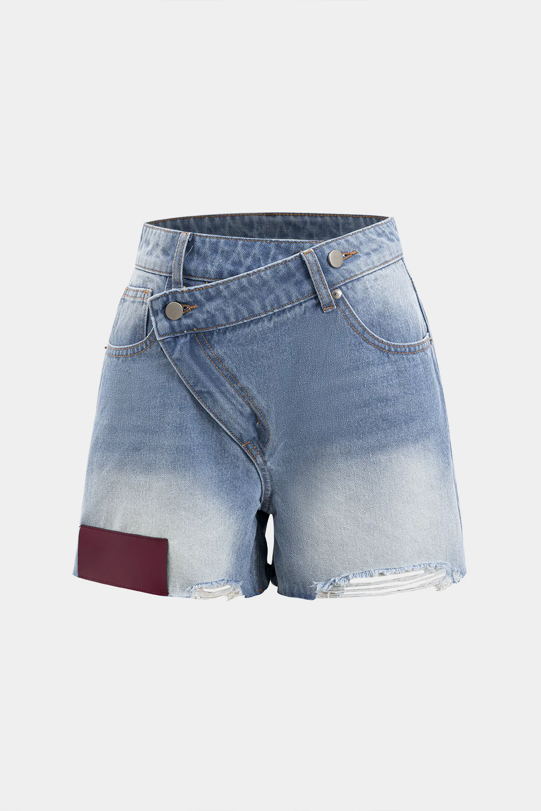 Denim Asymmetrical Button Pocket Ripped Shorts - Weenar