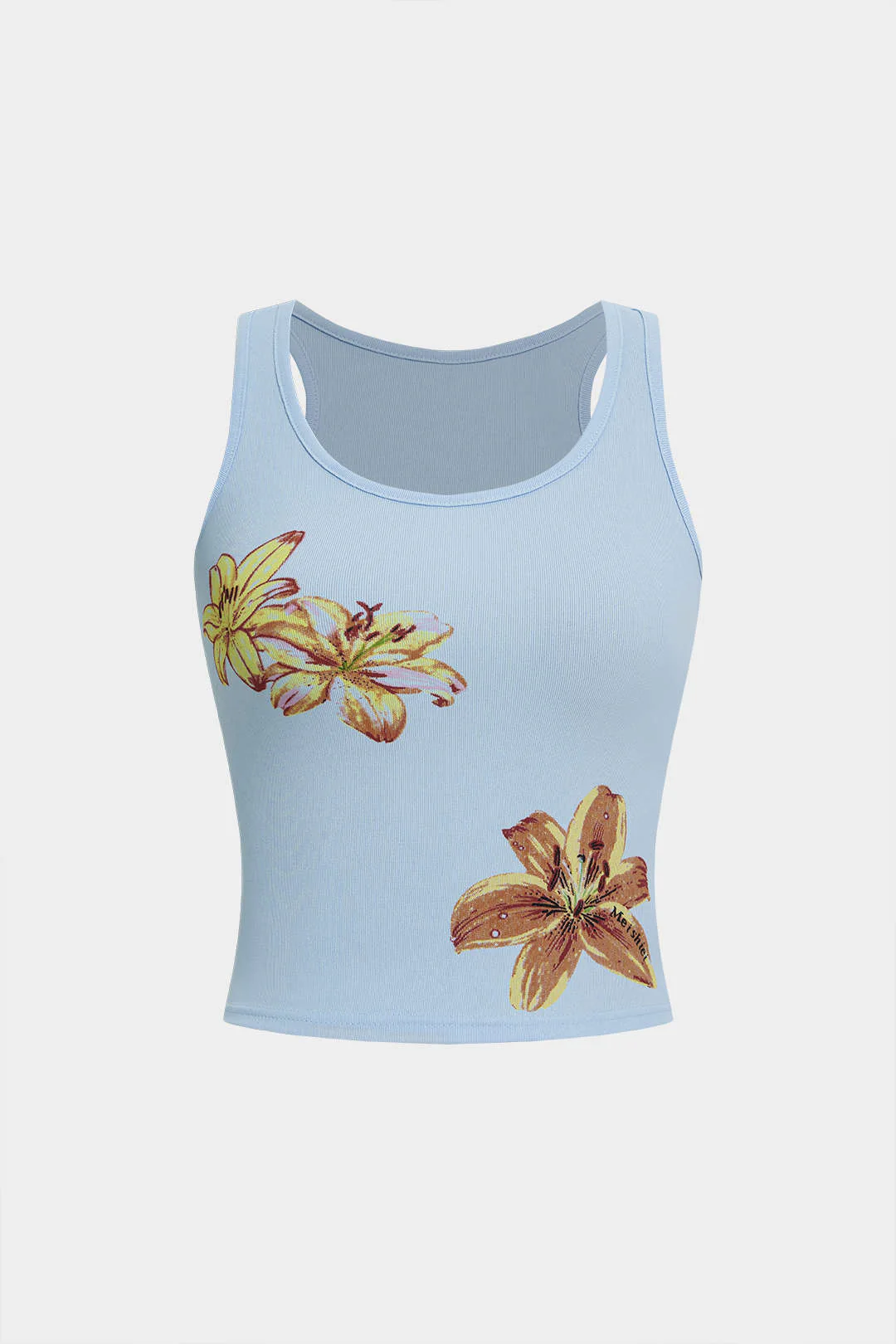 Floral Print Round Neck Tank Top - Weenar
