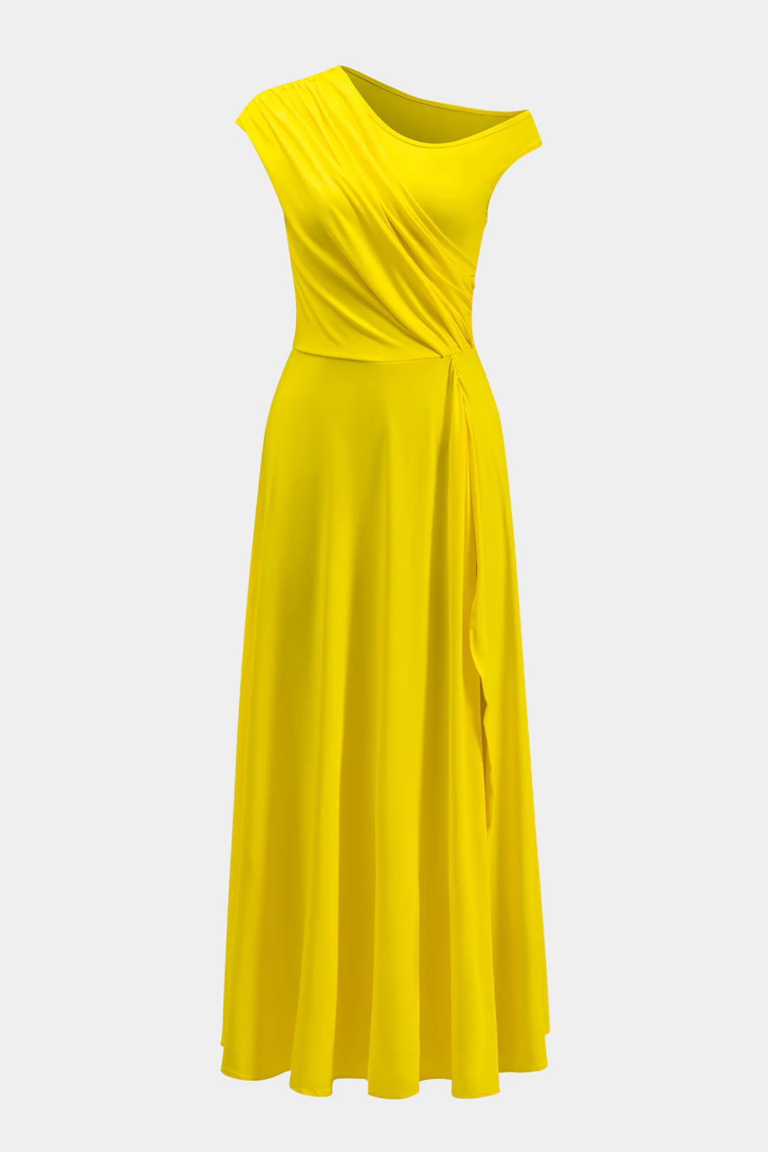 Asymmetrical Ruched High Slit Sleeveless Maxi Dress - Weenar