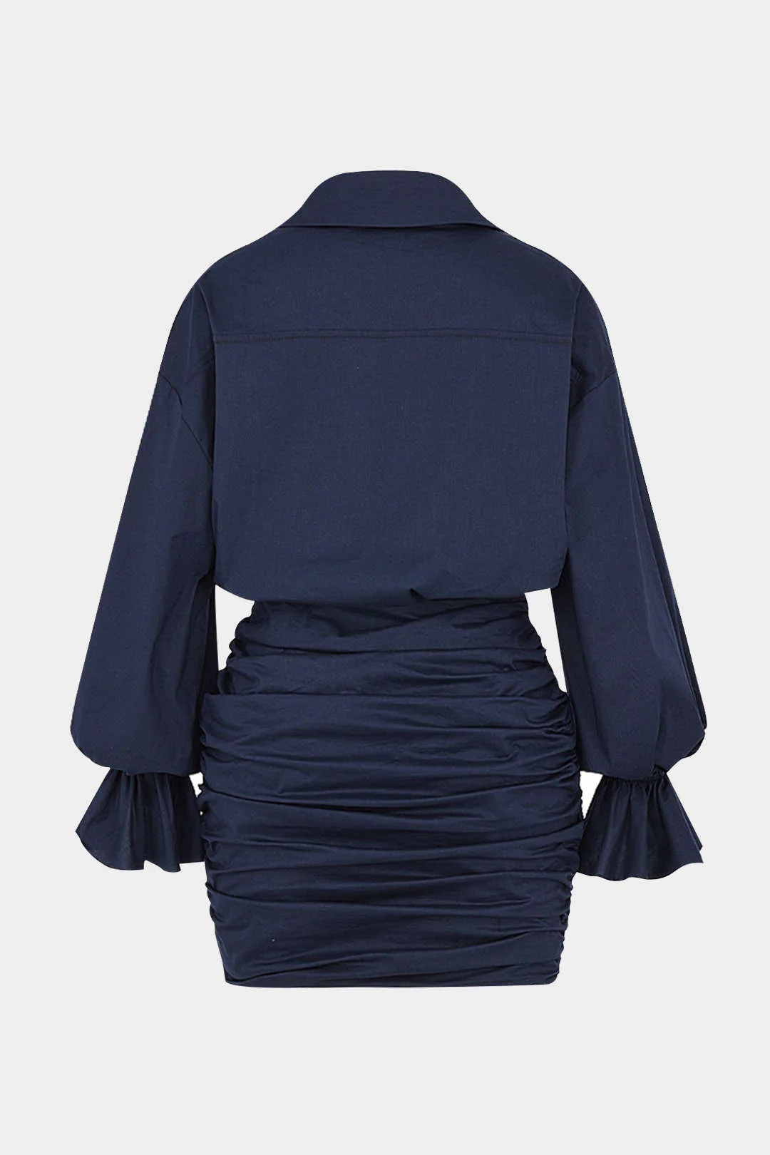 Plus Size Ruched V-Neck Drawstring Ruffle Long Sleeve Mini Dress - Weenar