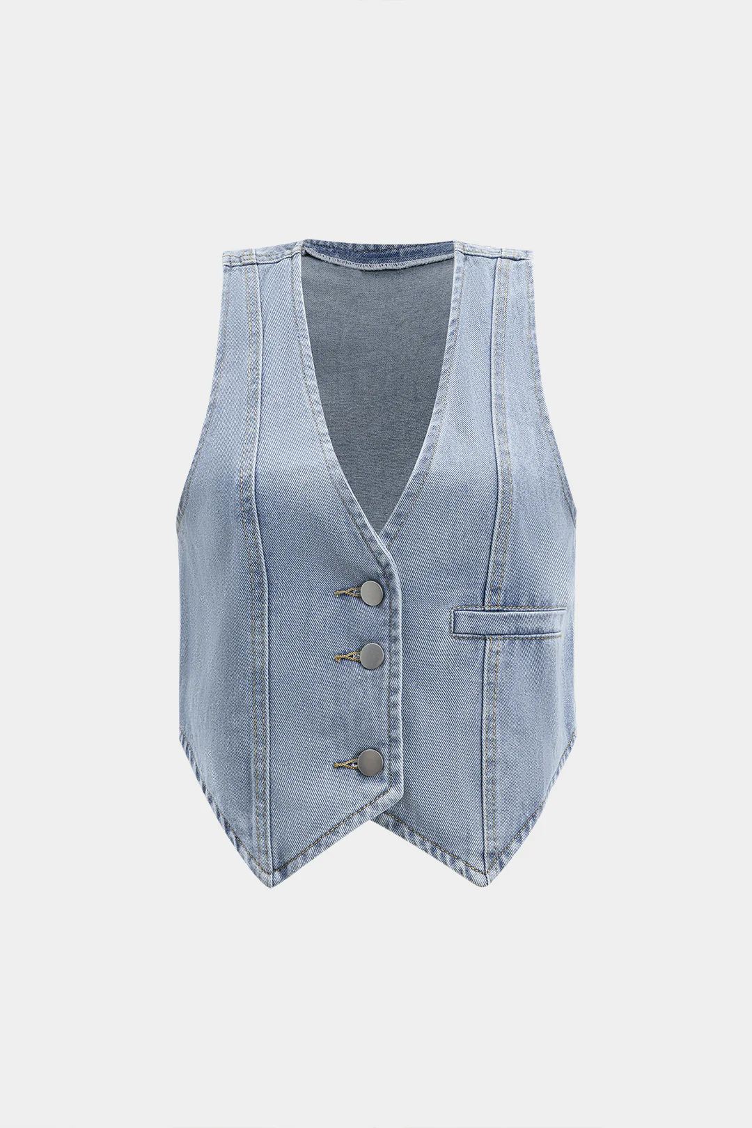 Denim Button V-Neck Tank Vest - Weenar