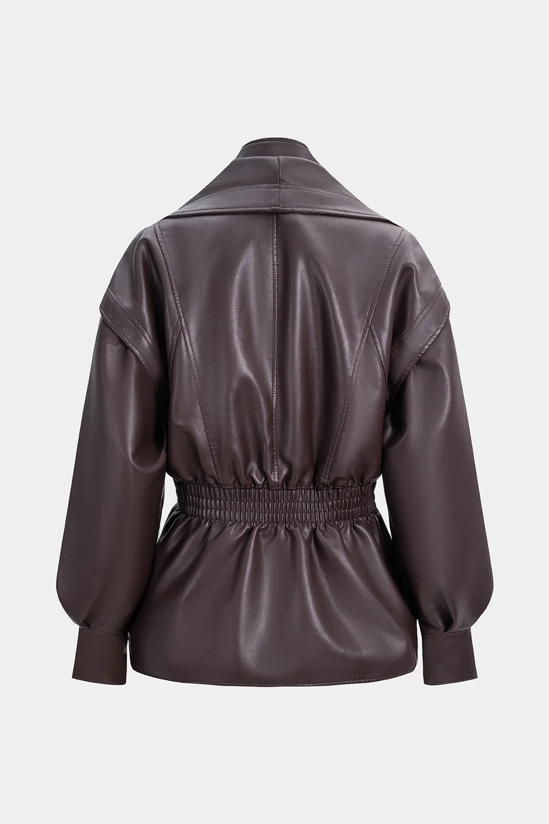 Faux Leather Shirred Zipper Jacket - Weenar