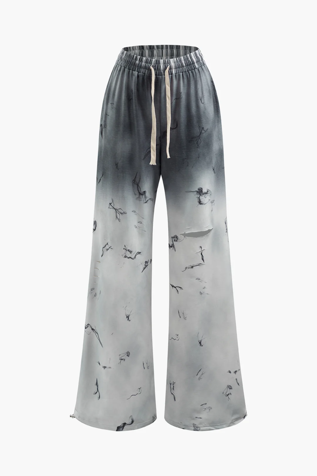 Abstract Ombre Print Drawstring Ripped Pants - Weenar