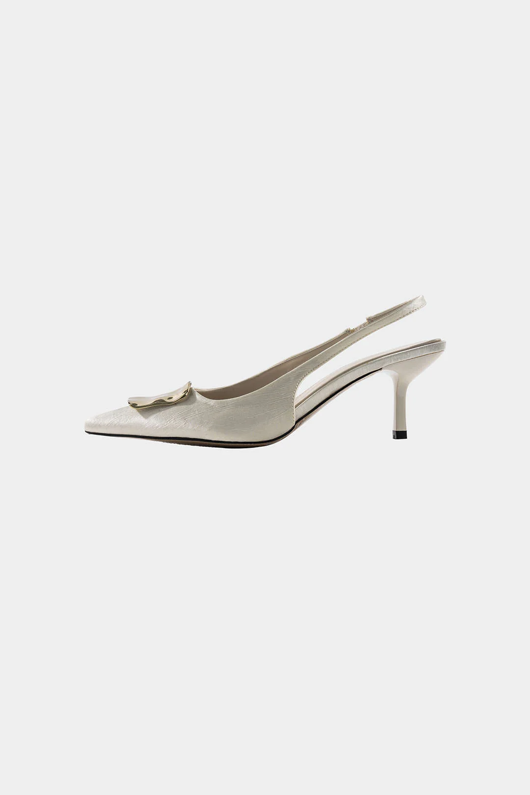 Metallic Decor Buckle Pointed Heels - Weenar