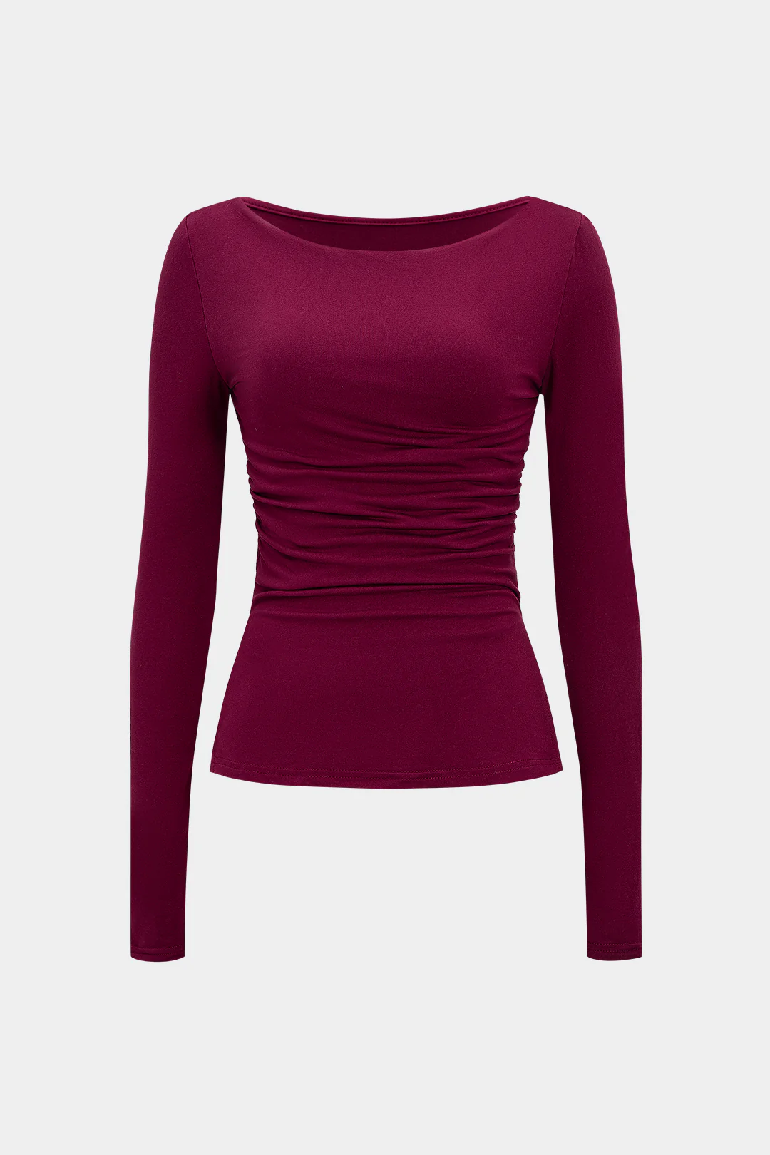 Solid Ruched Long-Sleeve Top - Weenar