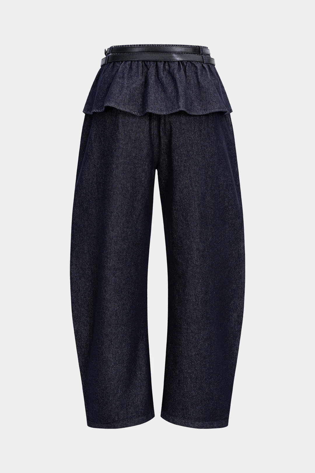 Denim Belted Shirred Jeans - Weenar