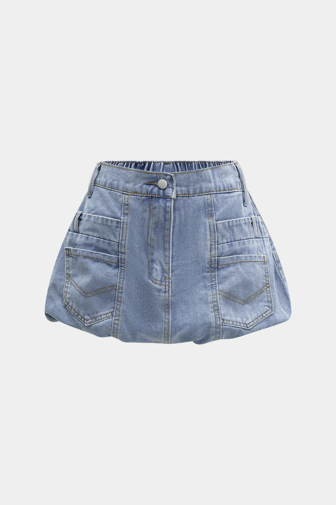 Denim Pocket Shirred Waistband Skirt - Weenar