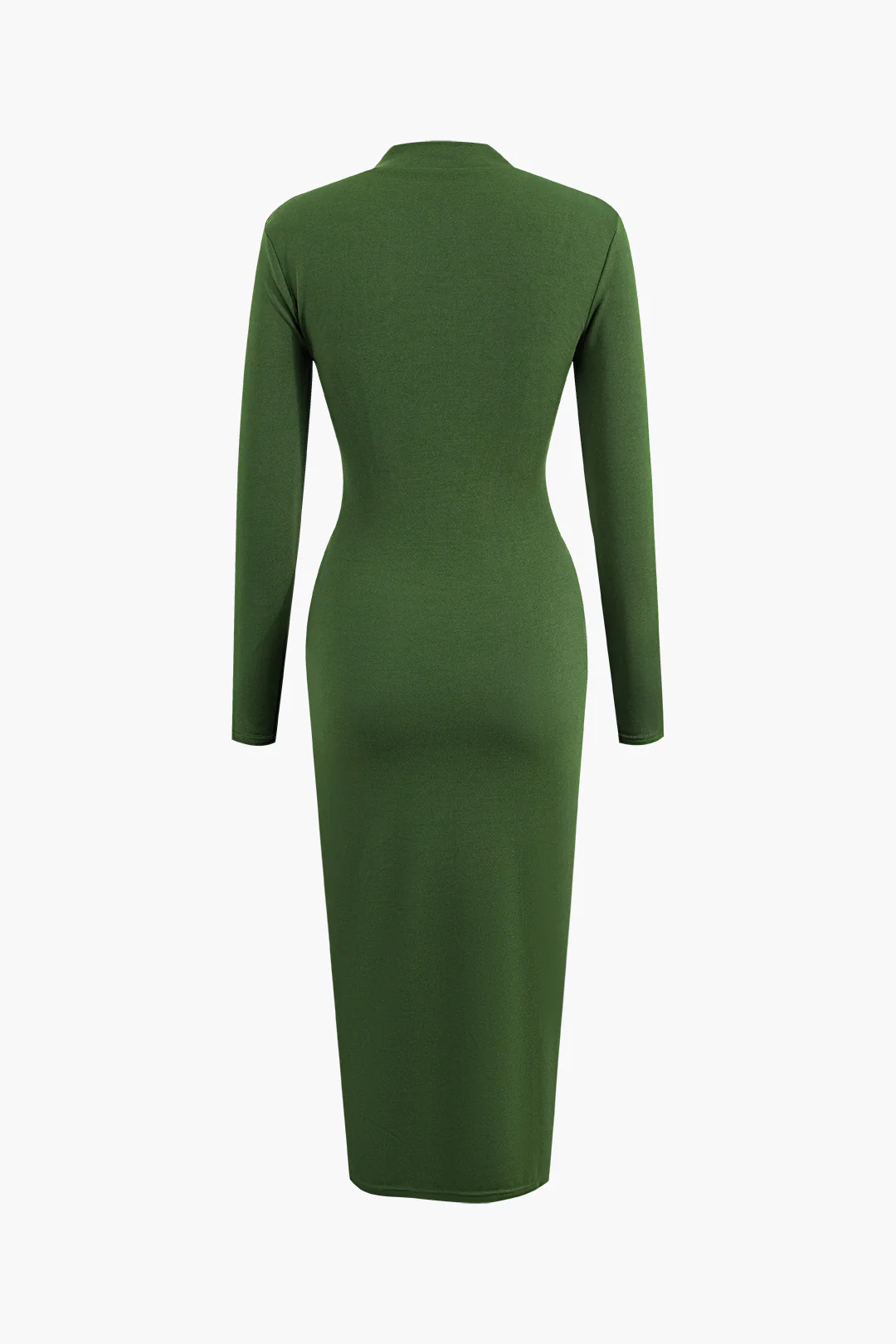 Round Neck Ruched Long Sleeve Midi Dress - Weenar