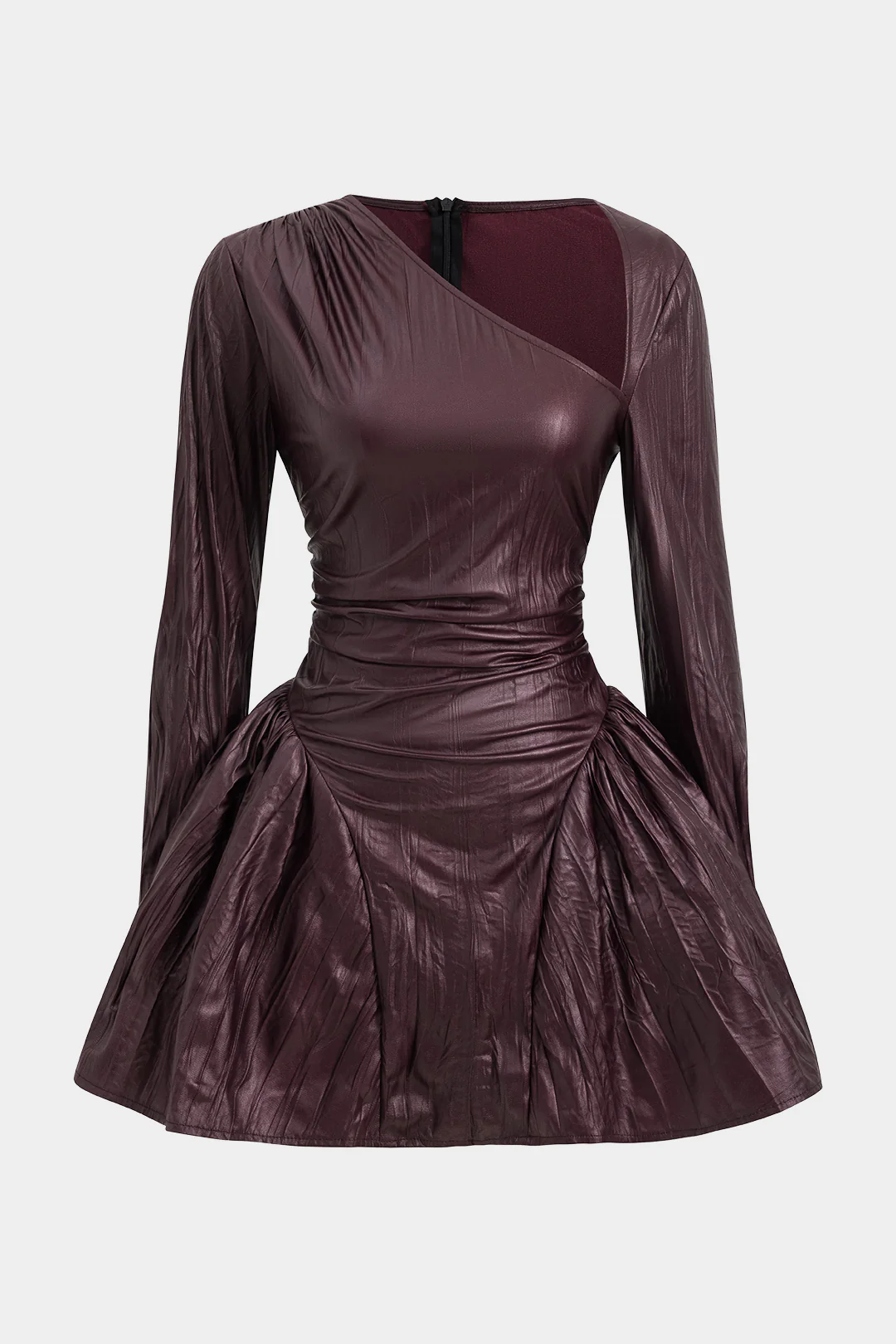 Ruched Asymmetrical Long Sleeve Mini Dress - Weenar