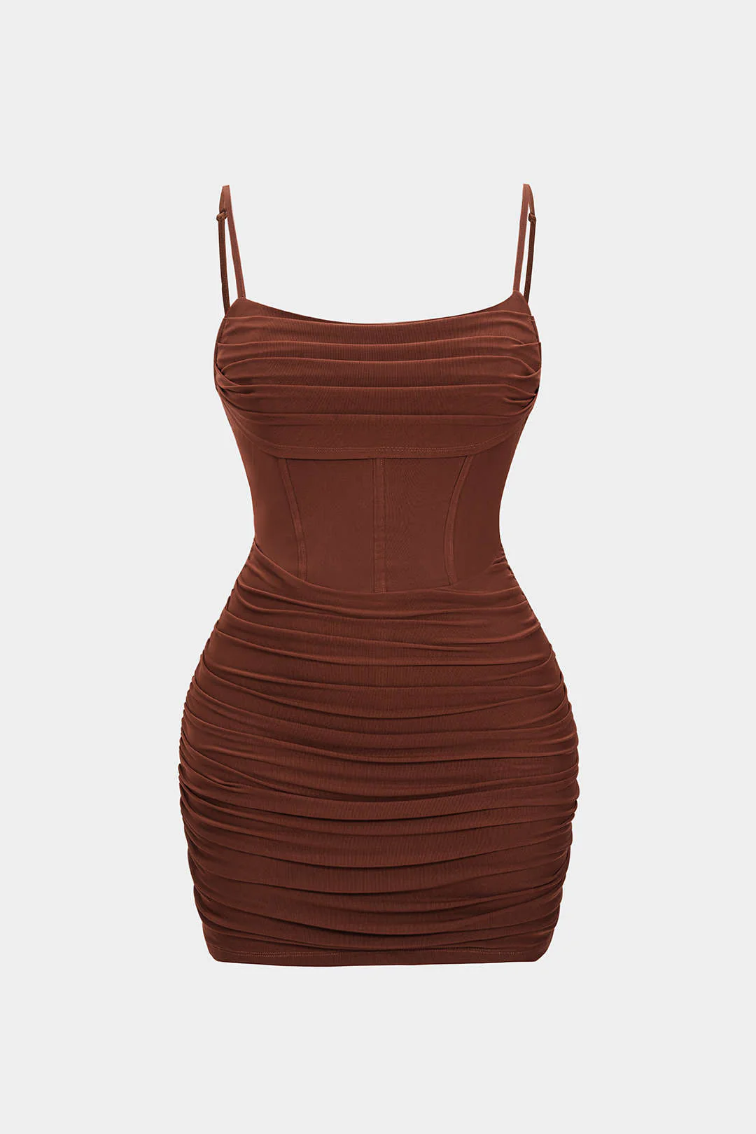 Plus Size Mesh Ruched Corset Slip Sleeveless Mini Dress - Weenar