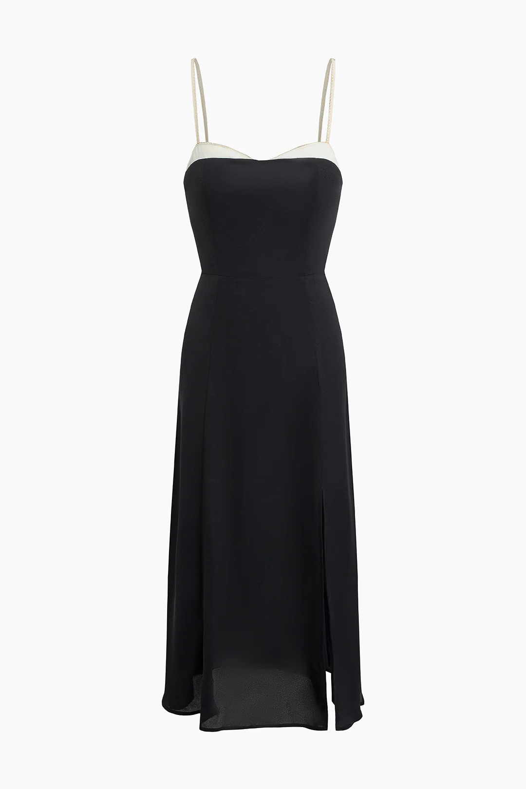 Contrast Backless Slit Sleeveless Midi Dress - Weenar