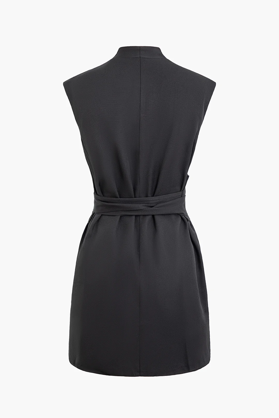 Tie Front V-Neck Pocket Sleeveless Mini Dress - Weenar