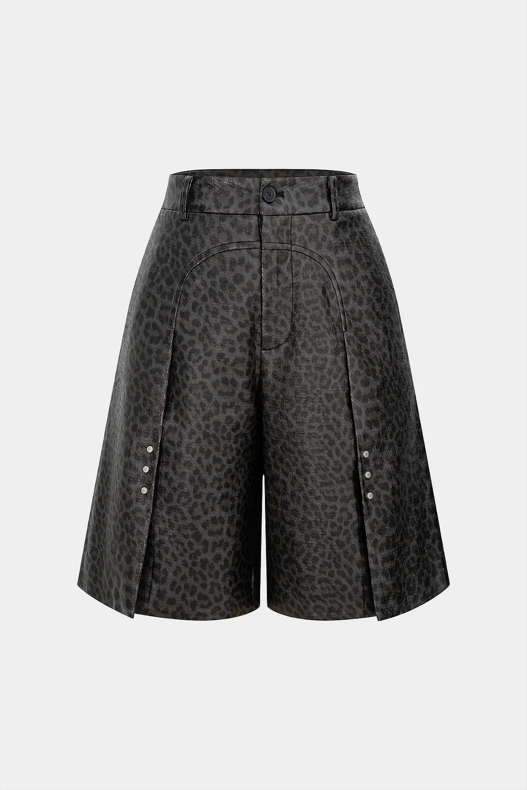 Leopard Print Faux Leather Button Shorts - Weenar