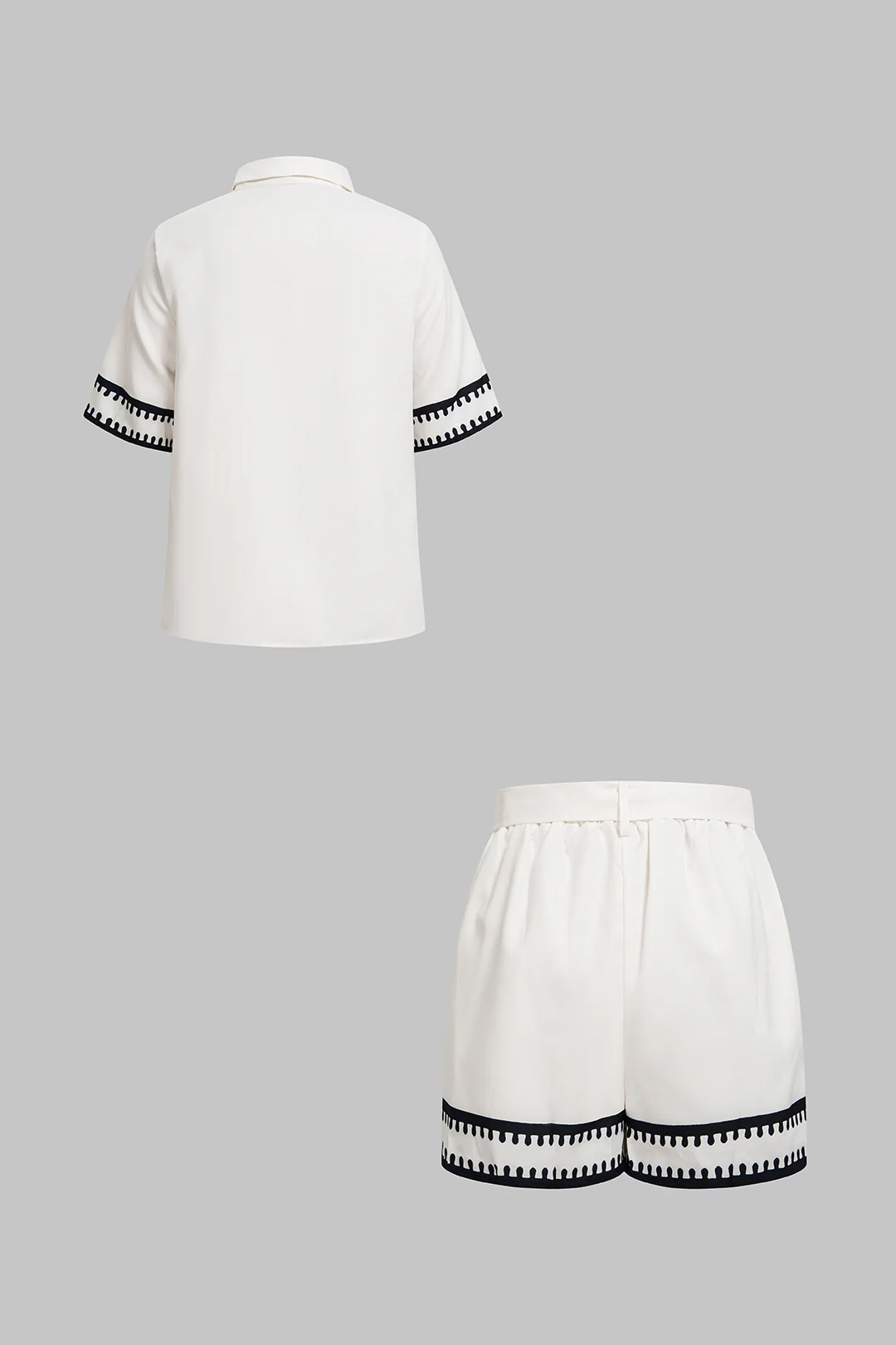 Contrast Print Button Short Sleeve Shirt And Belted Shorts Set - Weenar