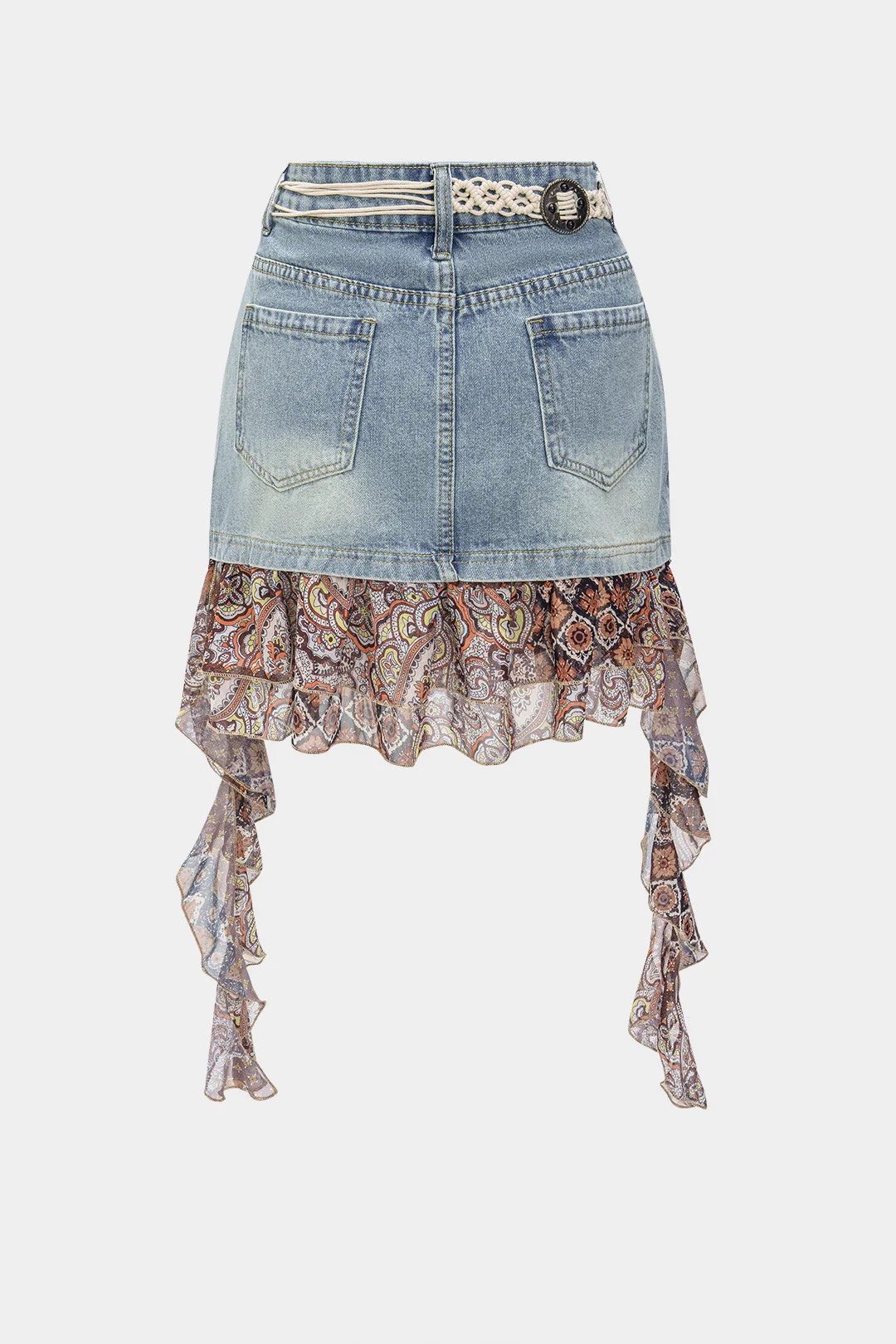 Denim Patchwork High Waist Skirt - Weenar