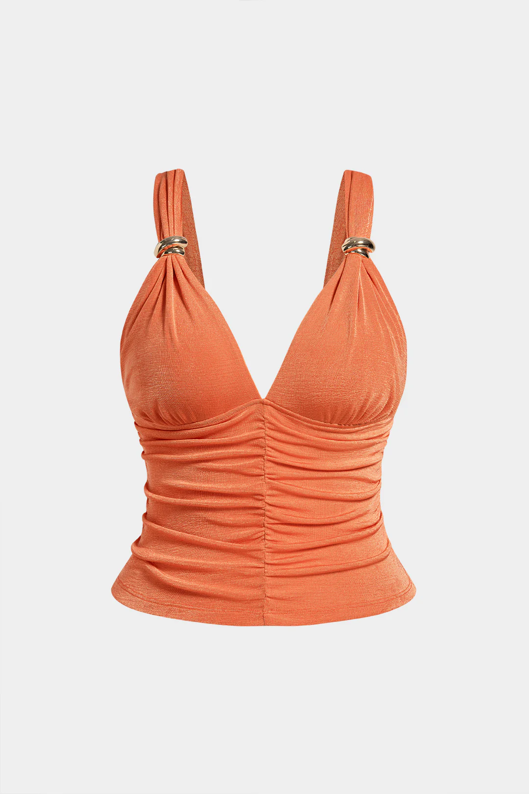 Plus Size V-Neck Metallic Ruched Cami Top - Weenar