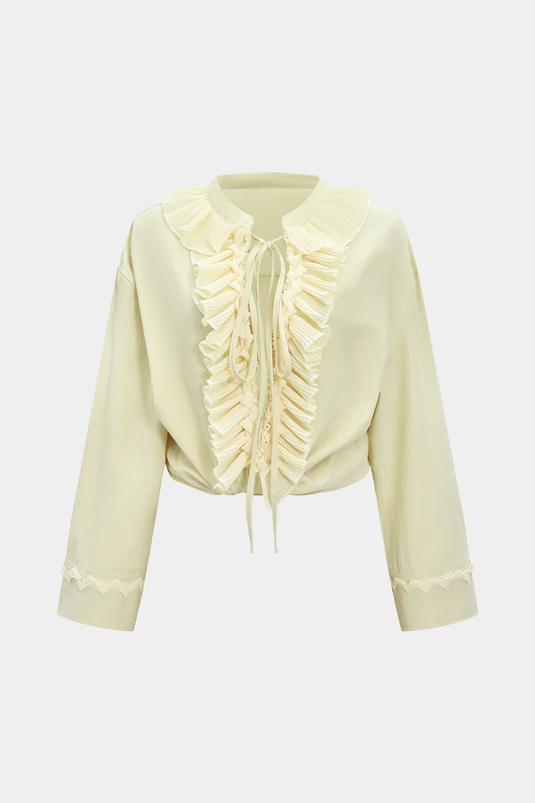 Chiffon Ruffle Tie Up Long-Sleeve Shirt - Weenar