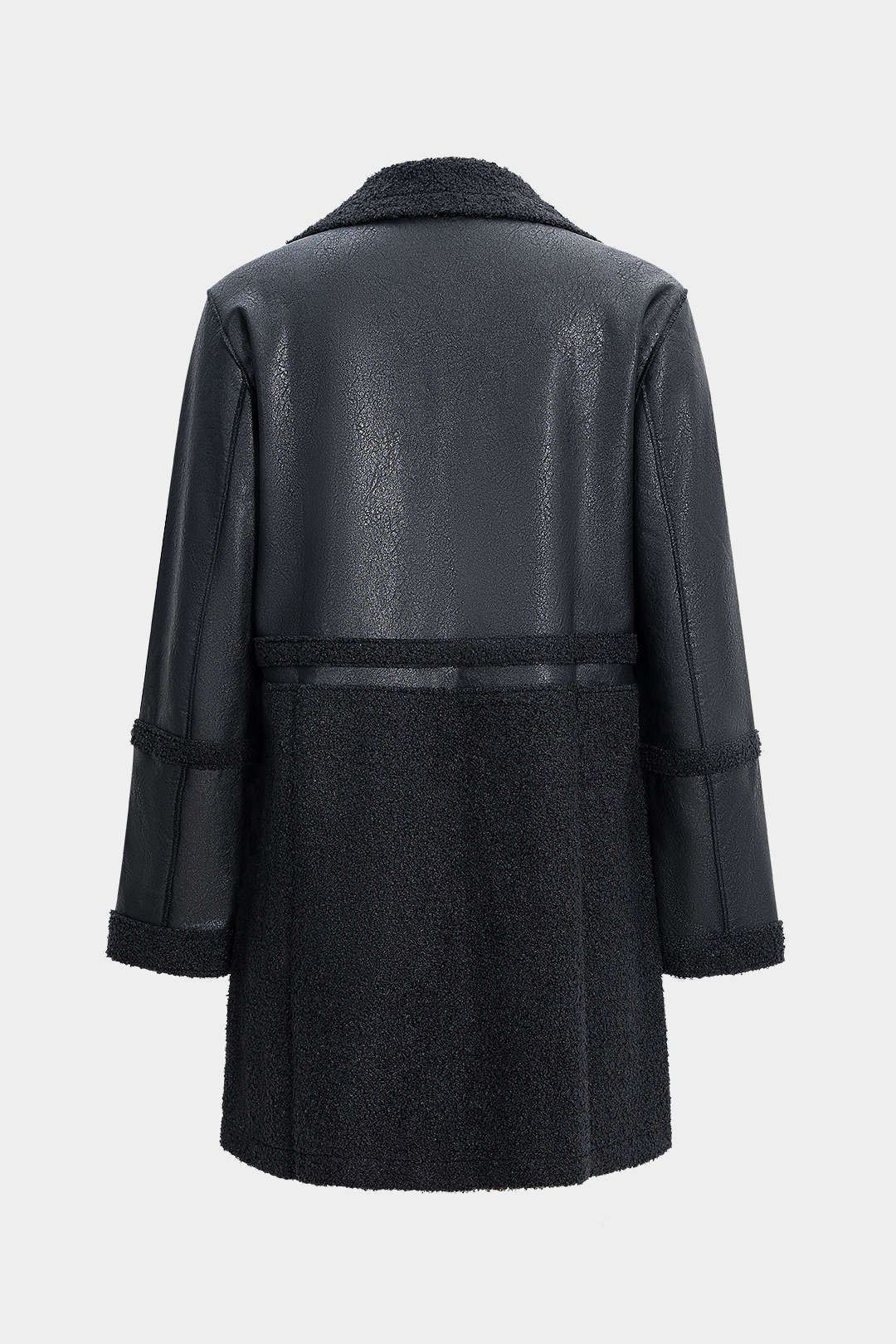 Faux Leather Patchwork Button Coat - Weenar