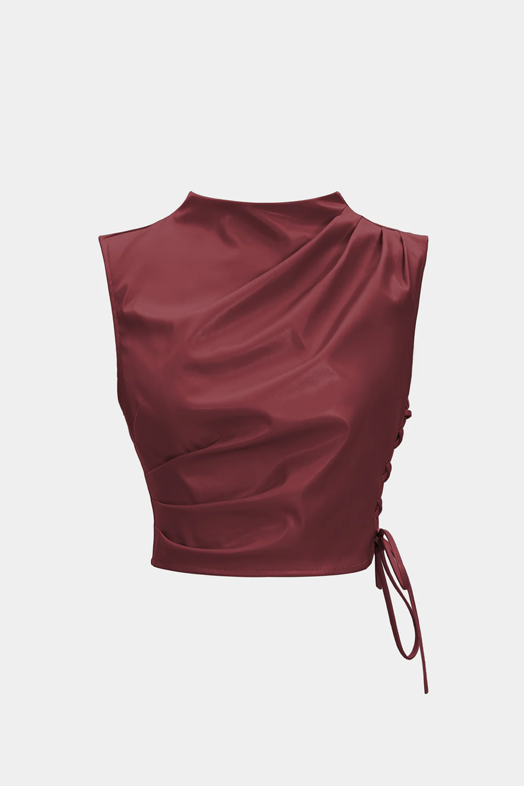 Faux Leather Ruched Pleated Tank Top - Weenar