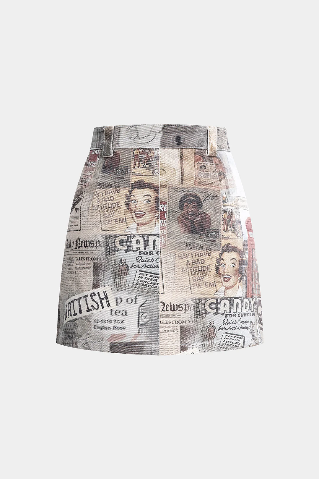 Retro Print Denim Rhinestone Skirt - Weenar