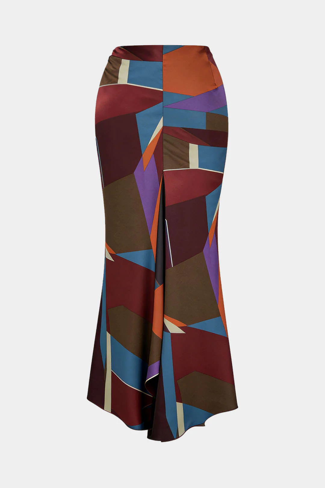 Satin Plaid Contrast Print Metallic Decor Ruched Skirt - Weenar