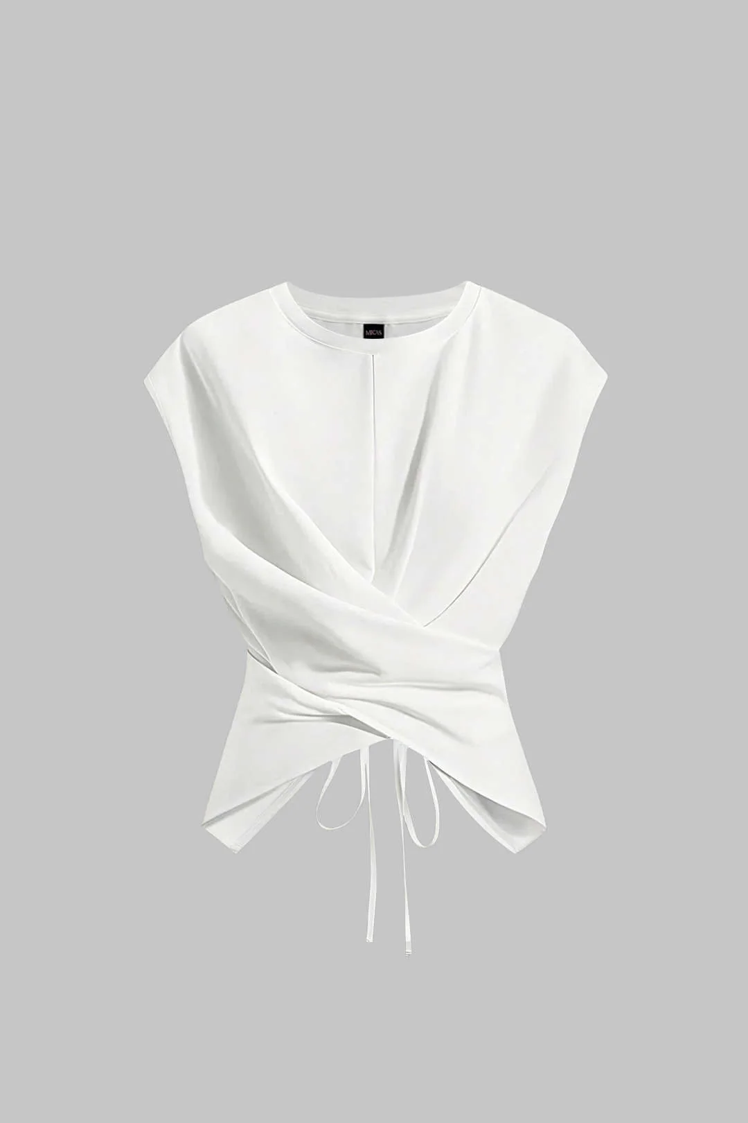 Solid Ruched Tie-Up Crossed T-Shirt - Weenar