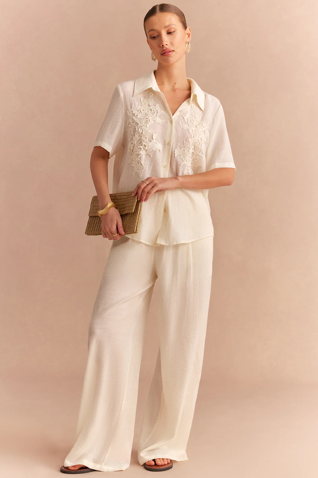 Textured Pocket Wide Leg Pants - Weenar