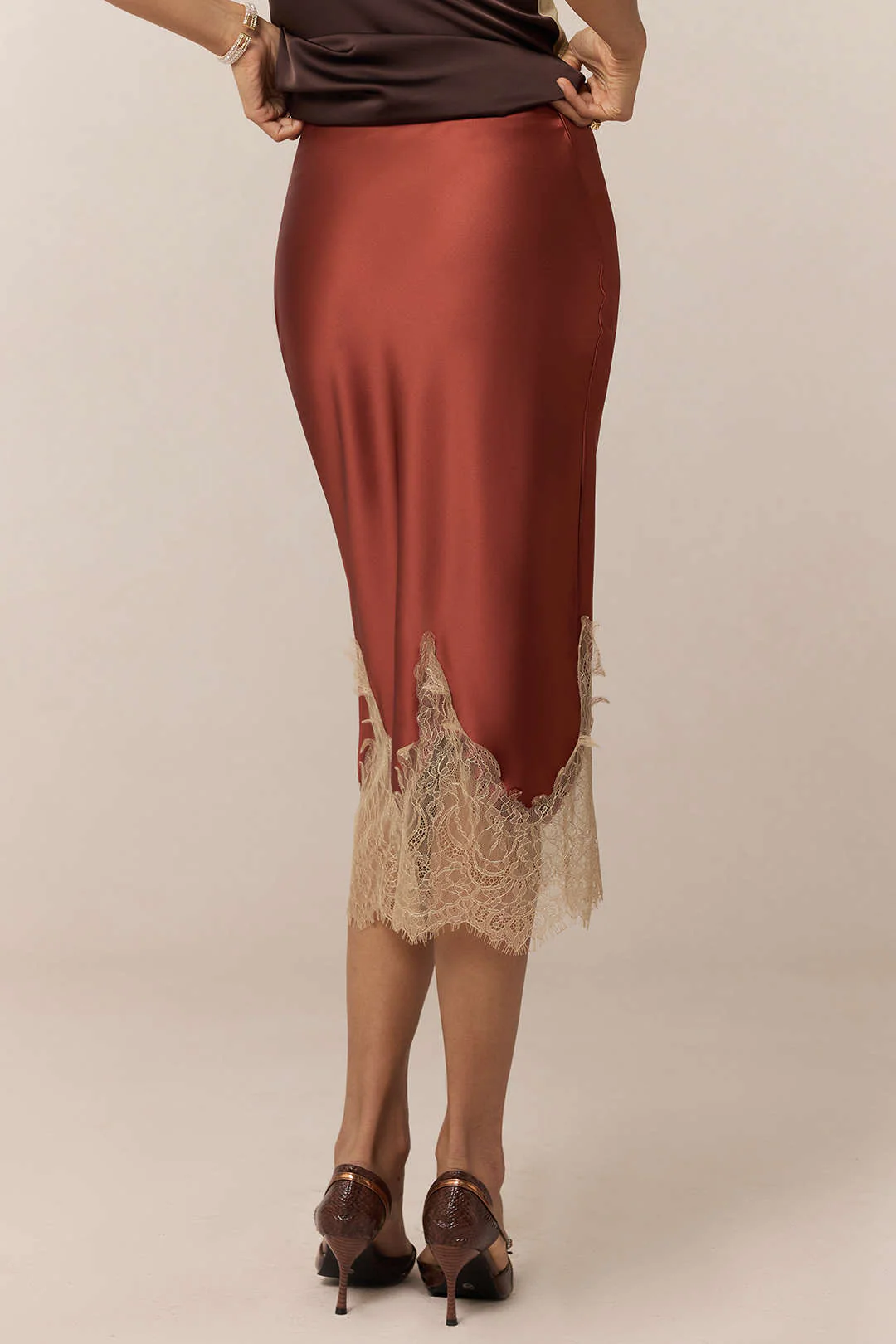 Satin Patchwork Lace Skirt - Weenar