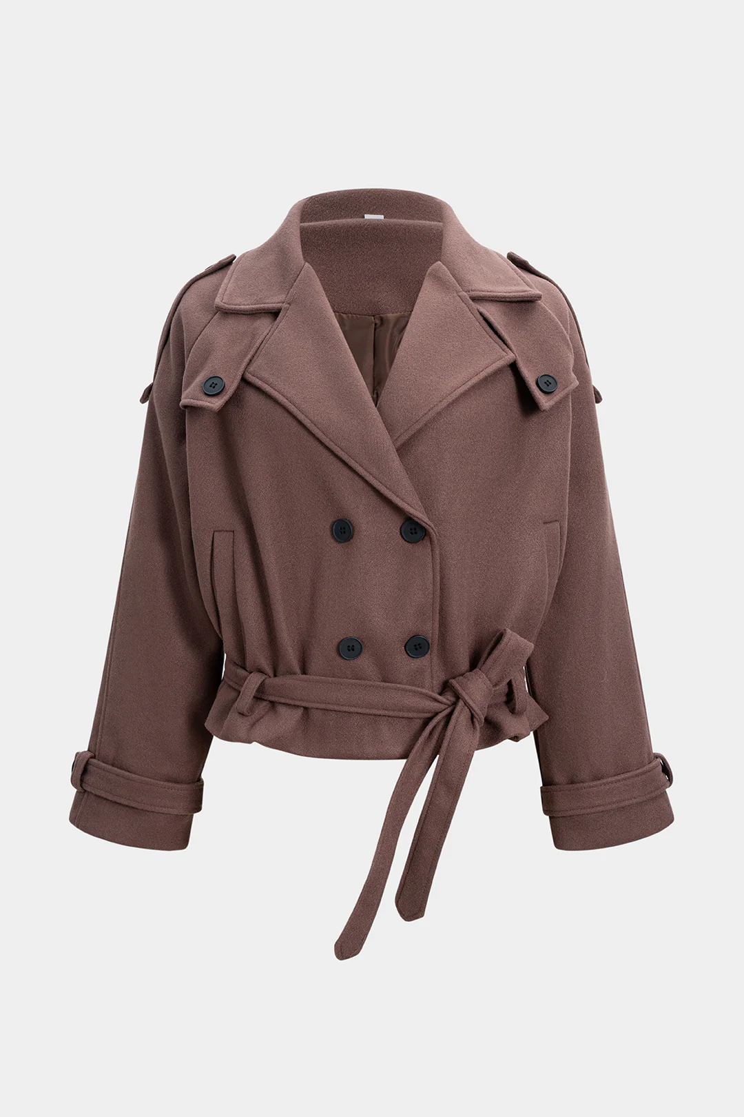Woolen Button Tie-Up Double-Breasted Coat - Weenar