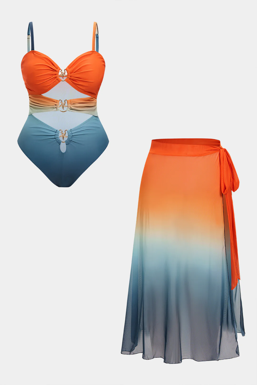 Plus Size Ombre Print Metallic Cut Out Tie-Up Bikini Set - Weenar