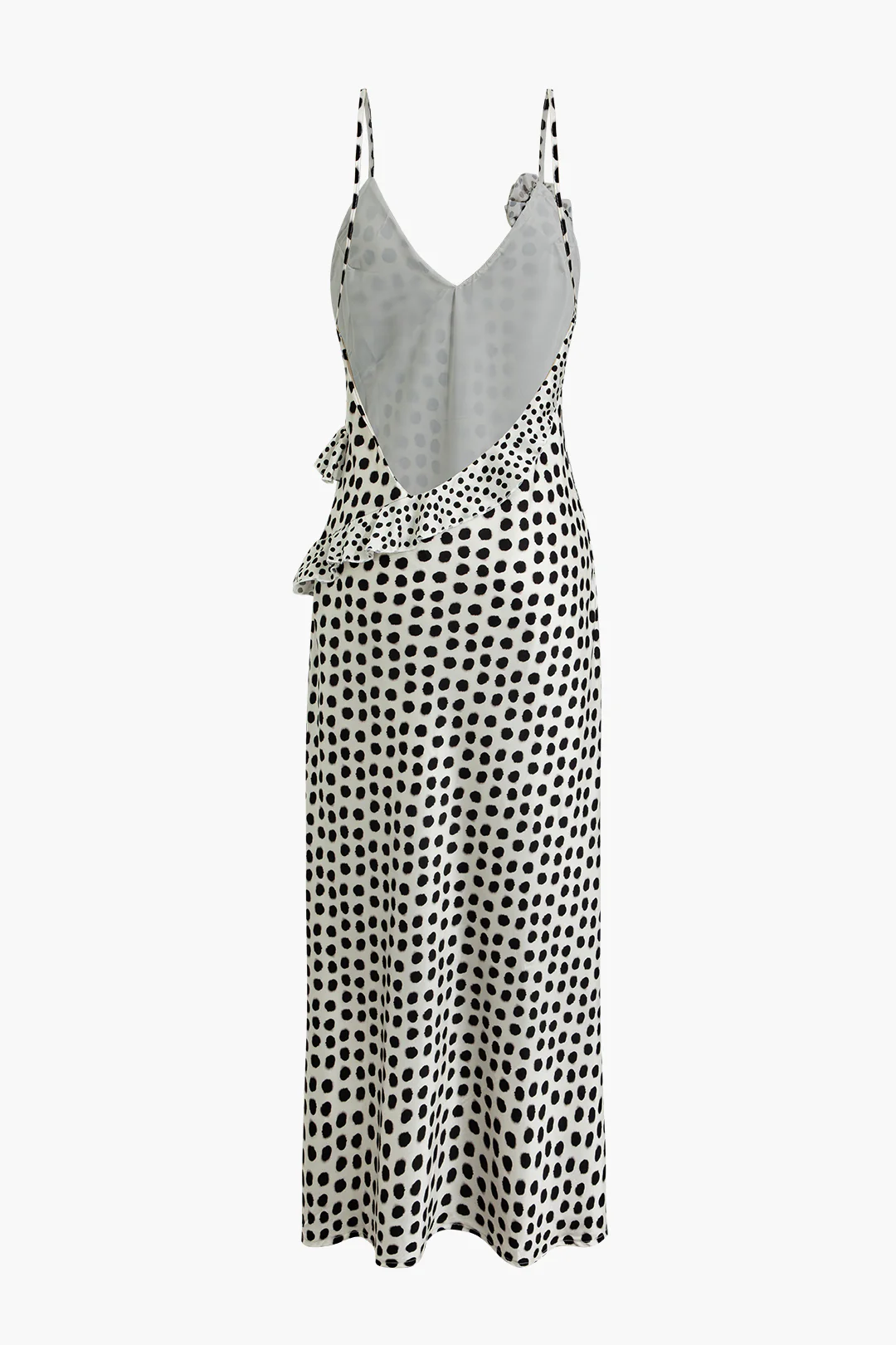 Polka Dots Print 3D Flower Decor Backless Sleeveless Maxi Dress - Weenar