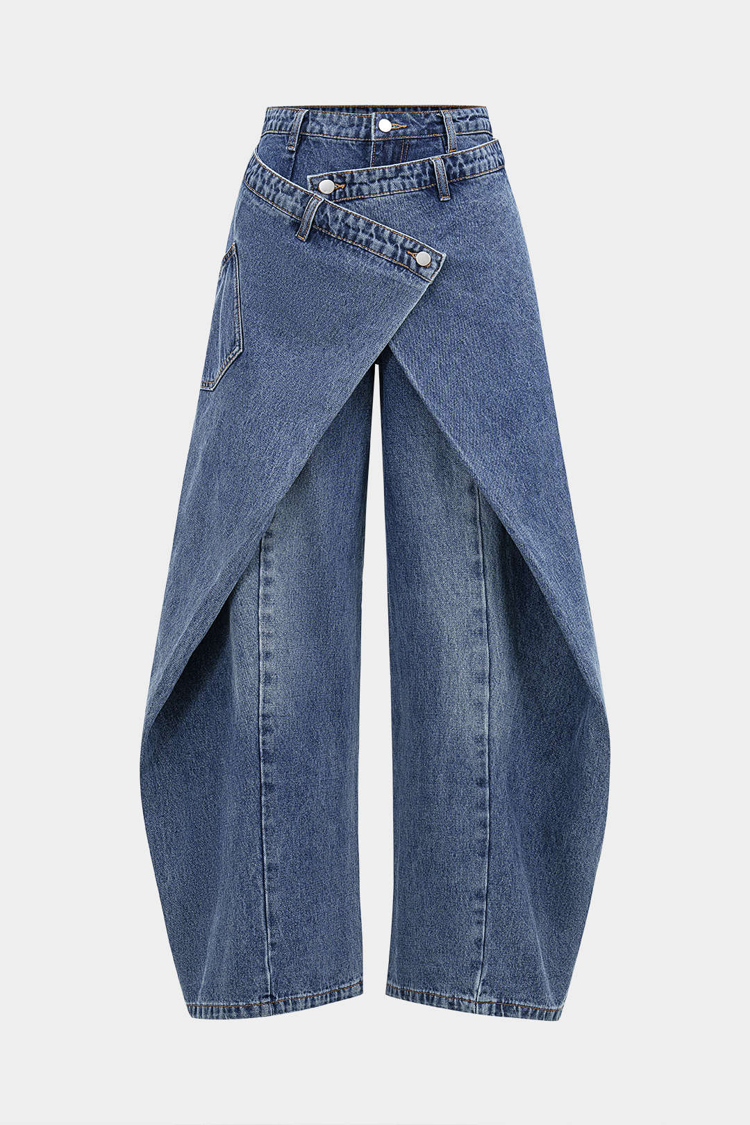 Denim Asymmetric Button Jeans - Weenar