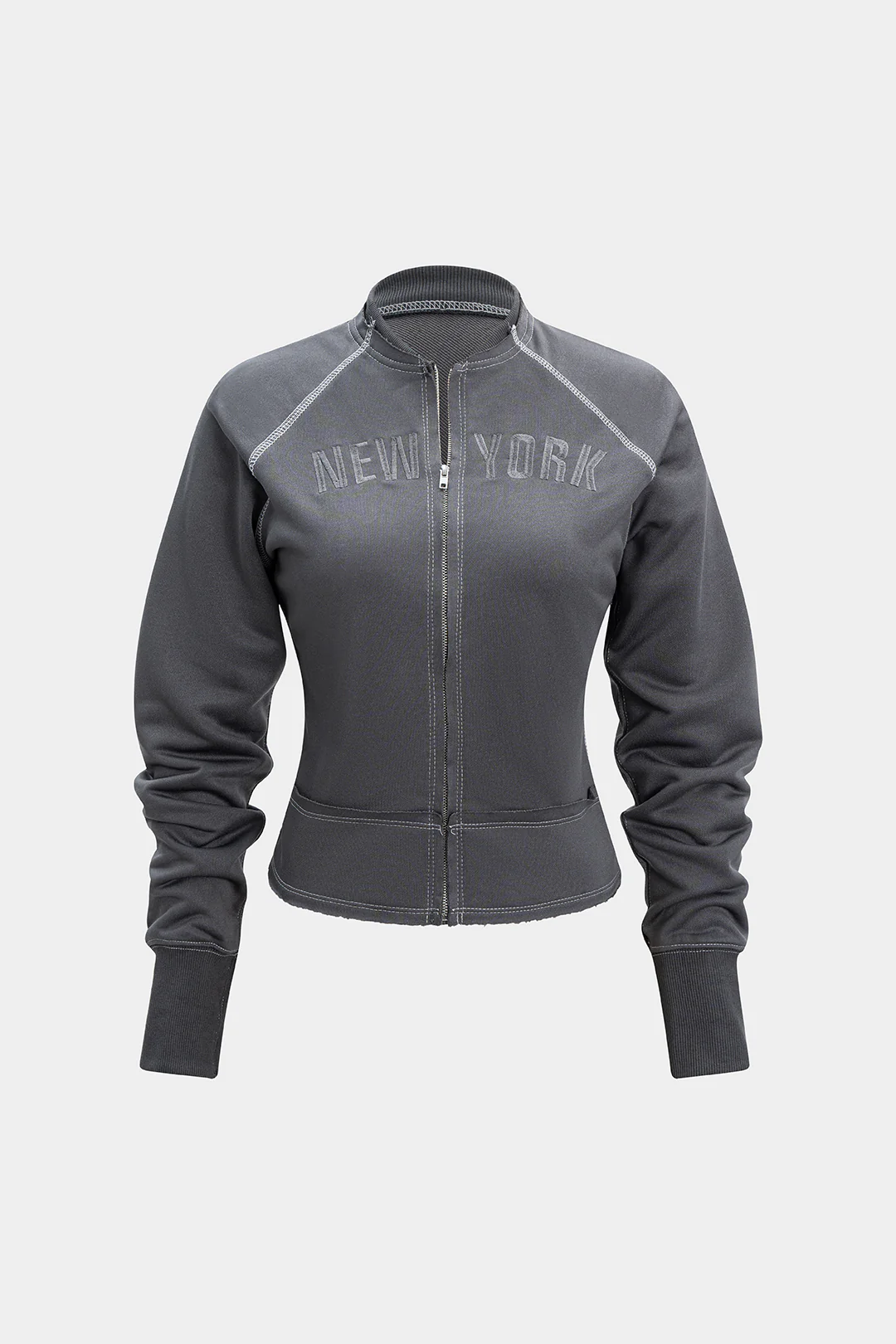 Letter Embroidery Zipper Sweatshirt - Weenar