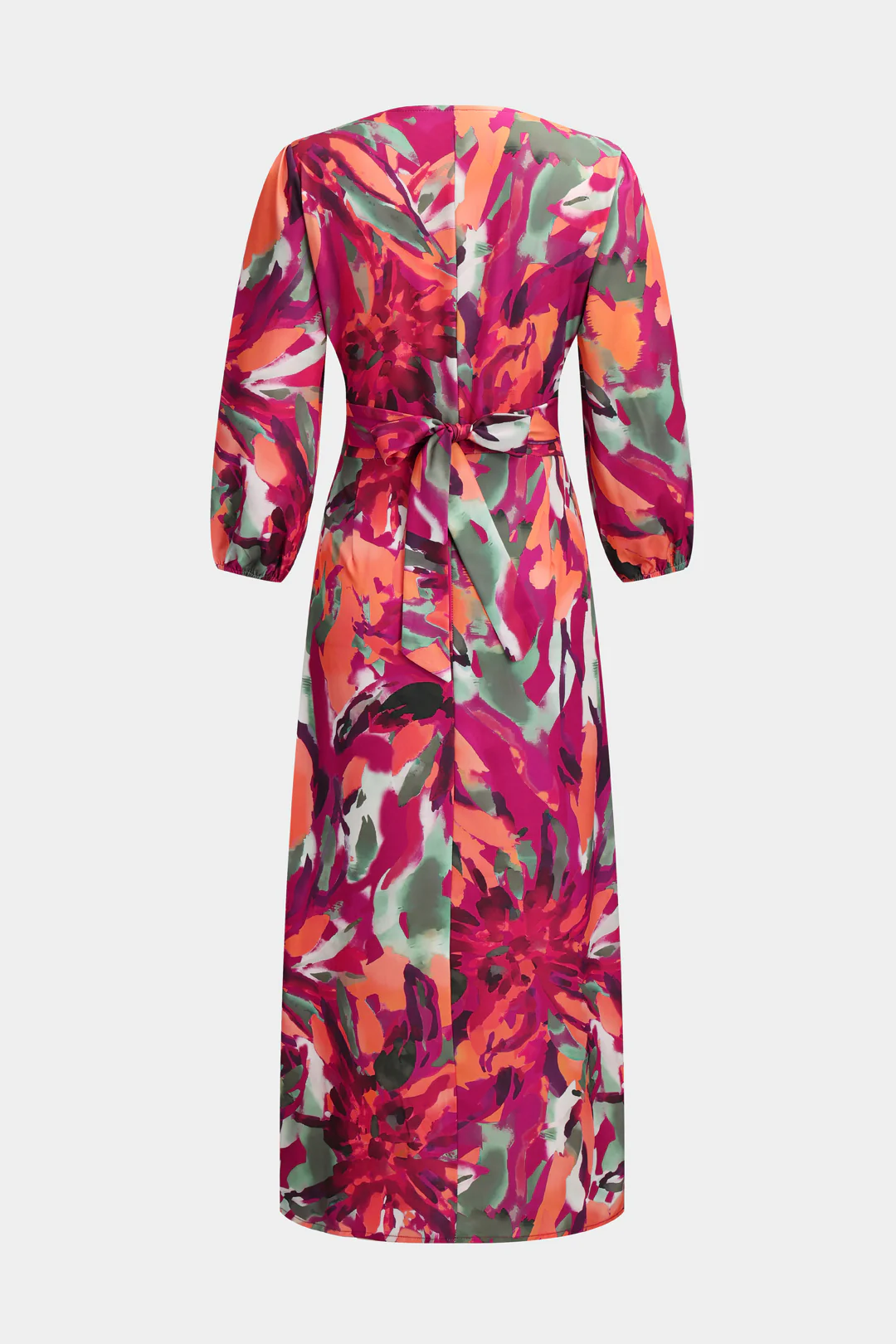 Watercolor Print Twist Knot Cut Out Tie-Back Long Sleeve Midi Dress - Weenar