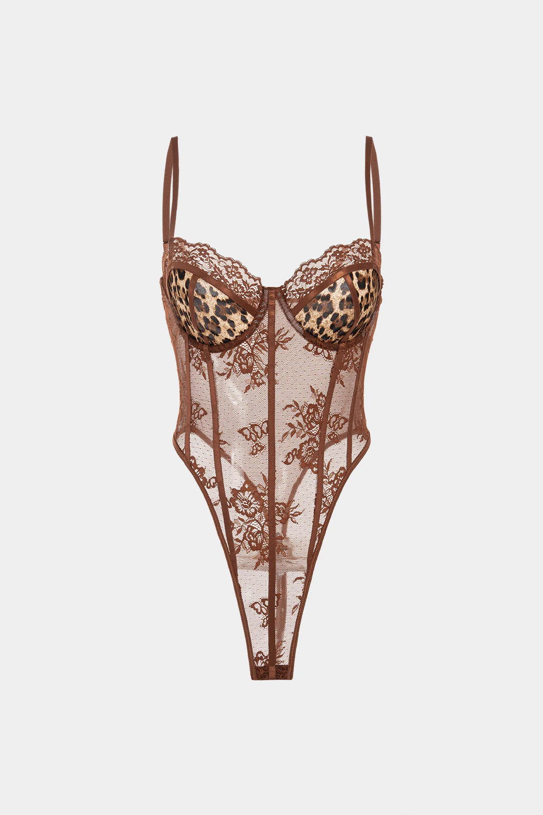 Leopard Print Lace Sleeveless Bodysuit - Weenar