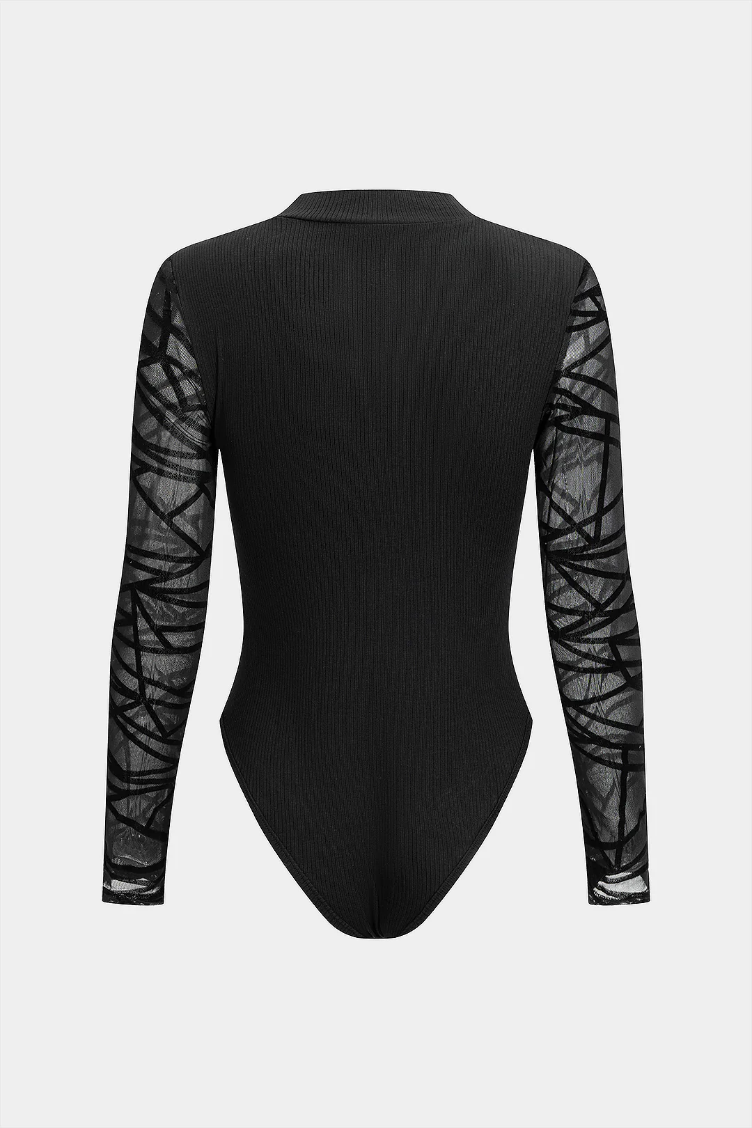 Lace Patchwork Round Neck Ribbed Long Sleeve Bodysuit - Weenar