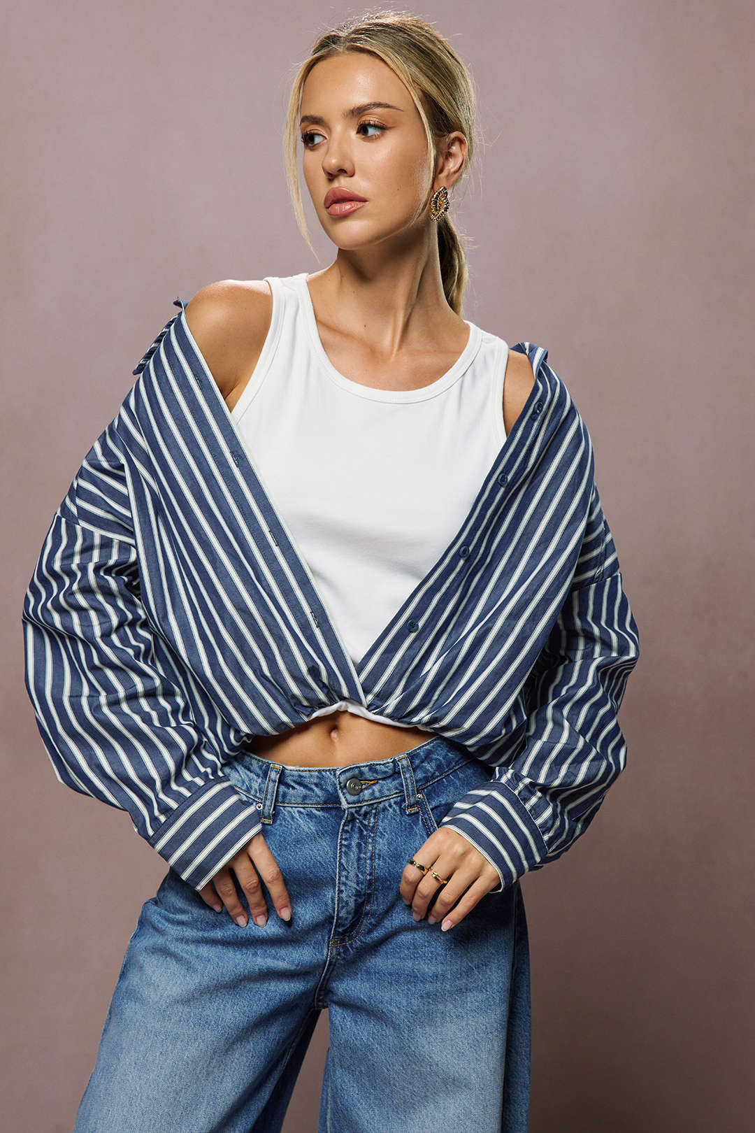 Stripes Print Button Long-Sleeve Shirt - Weenar