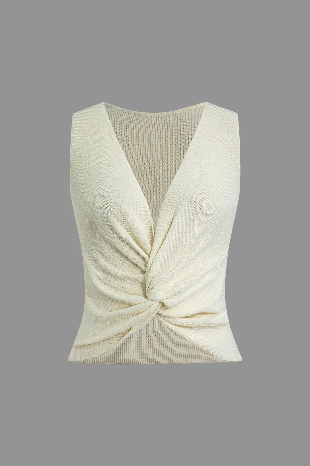 Knit Twist Knot Deep V-Neck Tank Top - Weenar