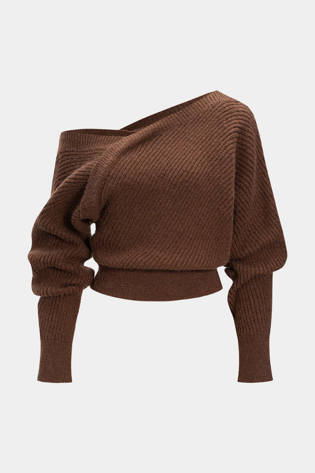 Knit Asymmetrical Ribbed Long-Sleeve Top - Weenar