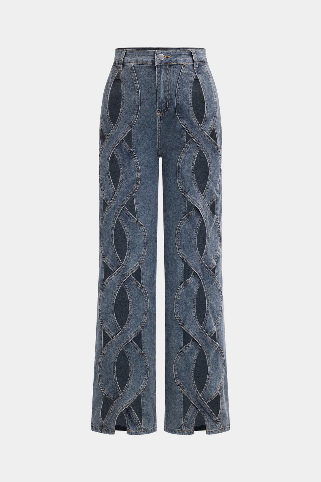 Denim Cut Out Straight Leg Jeans - Weenar