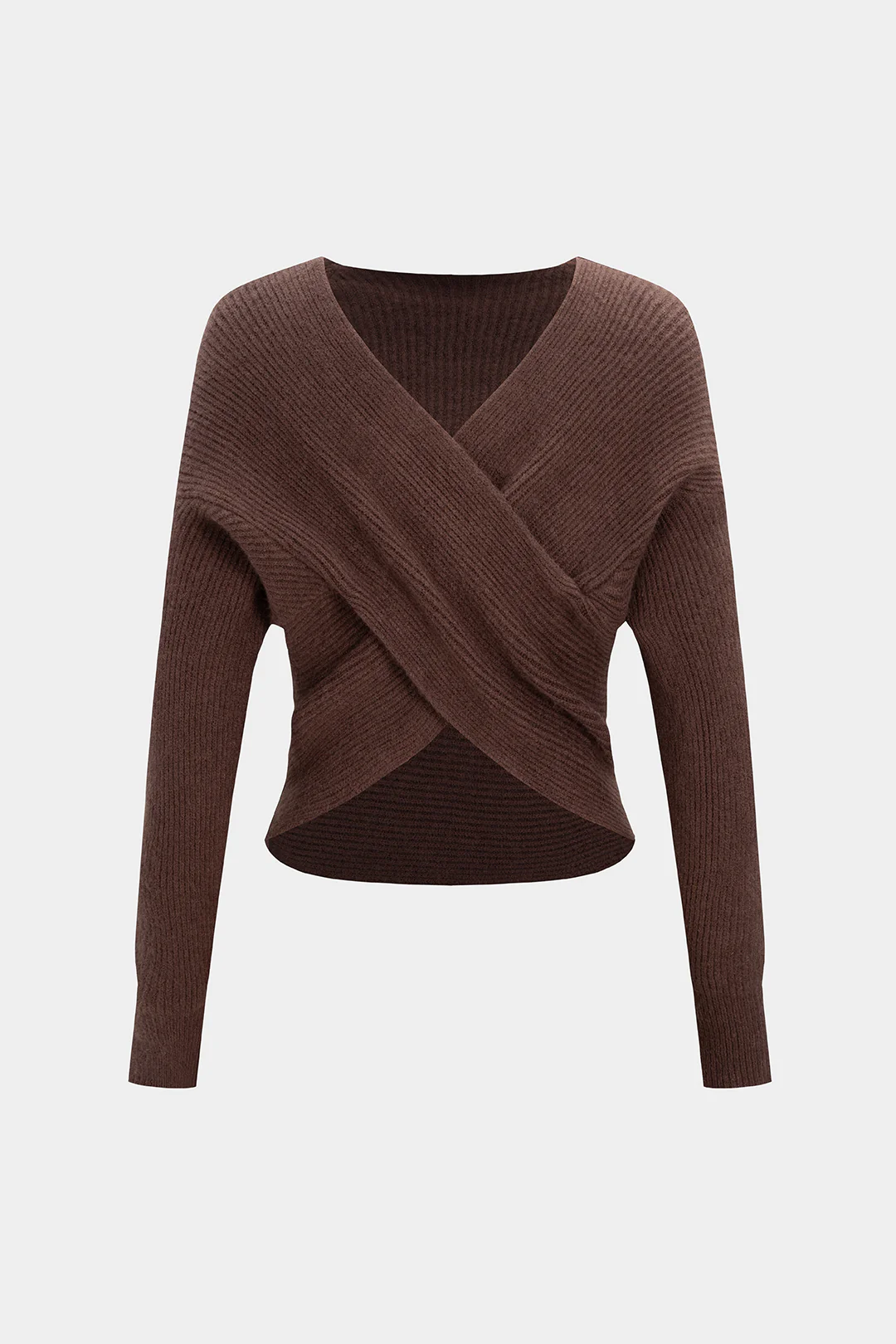 Knit Crossed V-Neck Long-Sleeve Top - Weenar