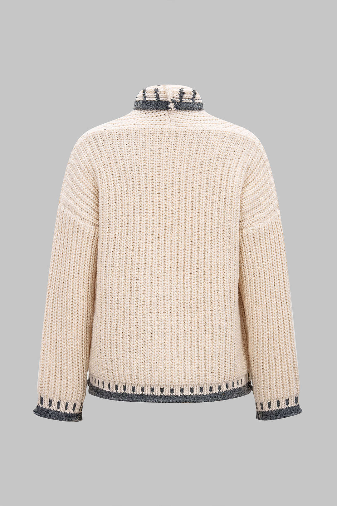 Knit Color Block Button Long Sleeve Cardigan - Weenar