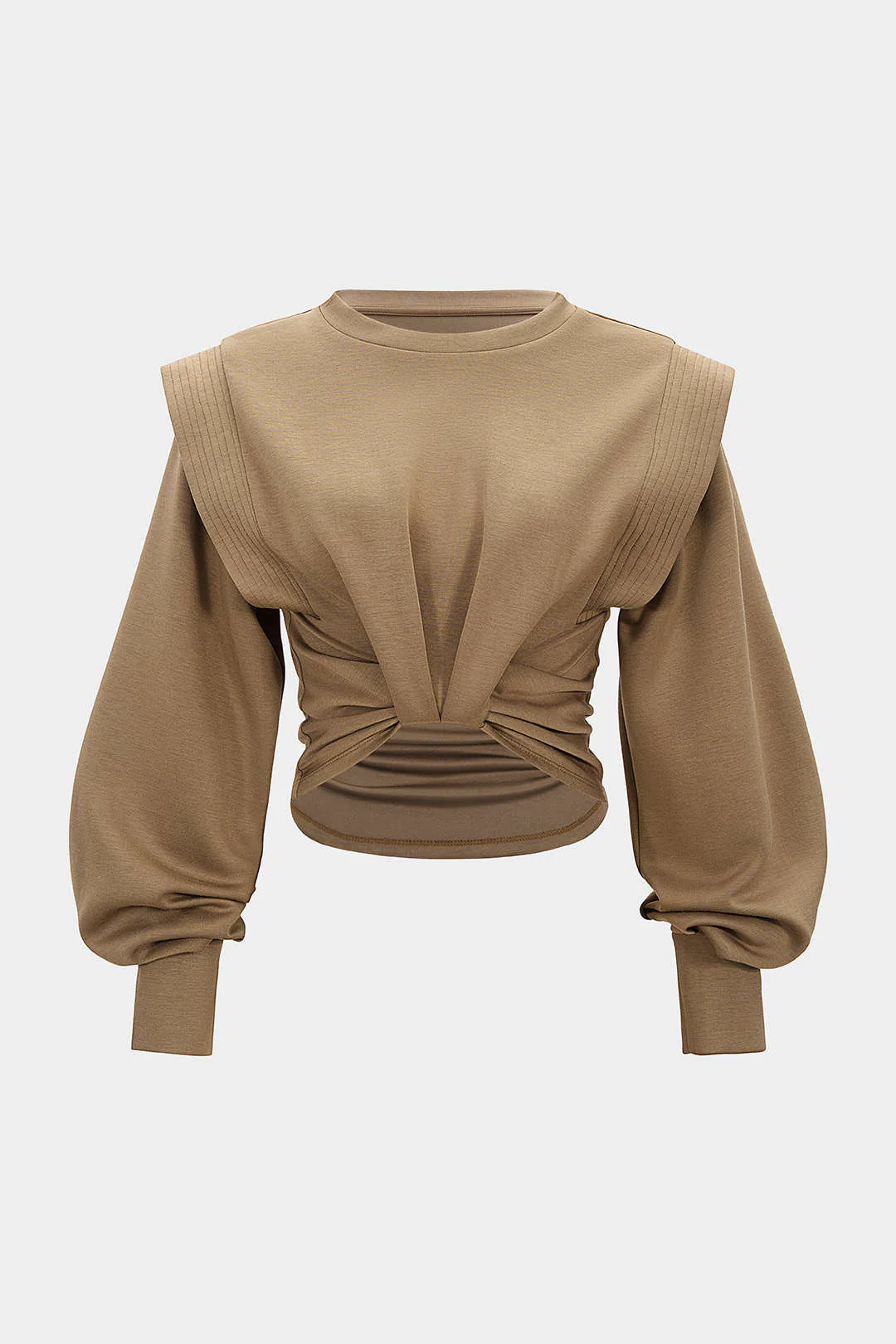Ruched Round Neck Long Sleeve Sweatshirt - Weenar