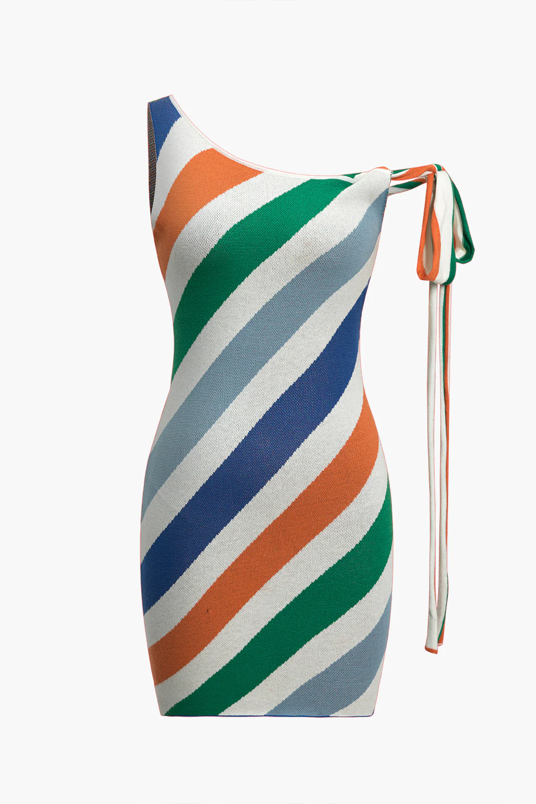 Color Block Stripe Print  Knit Knotted Mini Dress - Weenar
