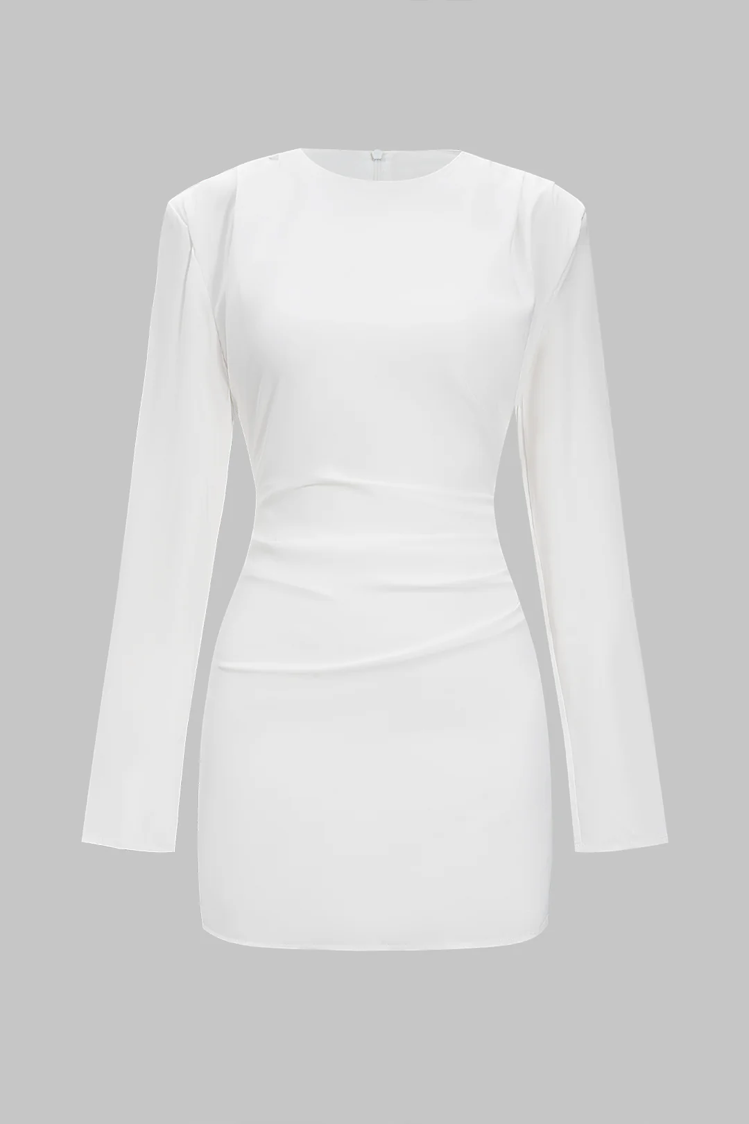 Pleated High Waist Shoulder Pads Long Sleeve Mini Dress - Weenar