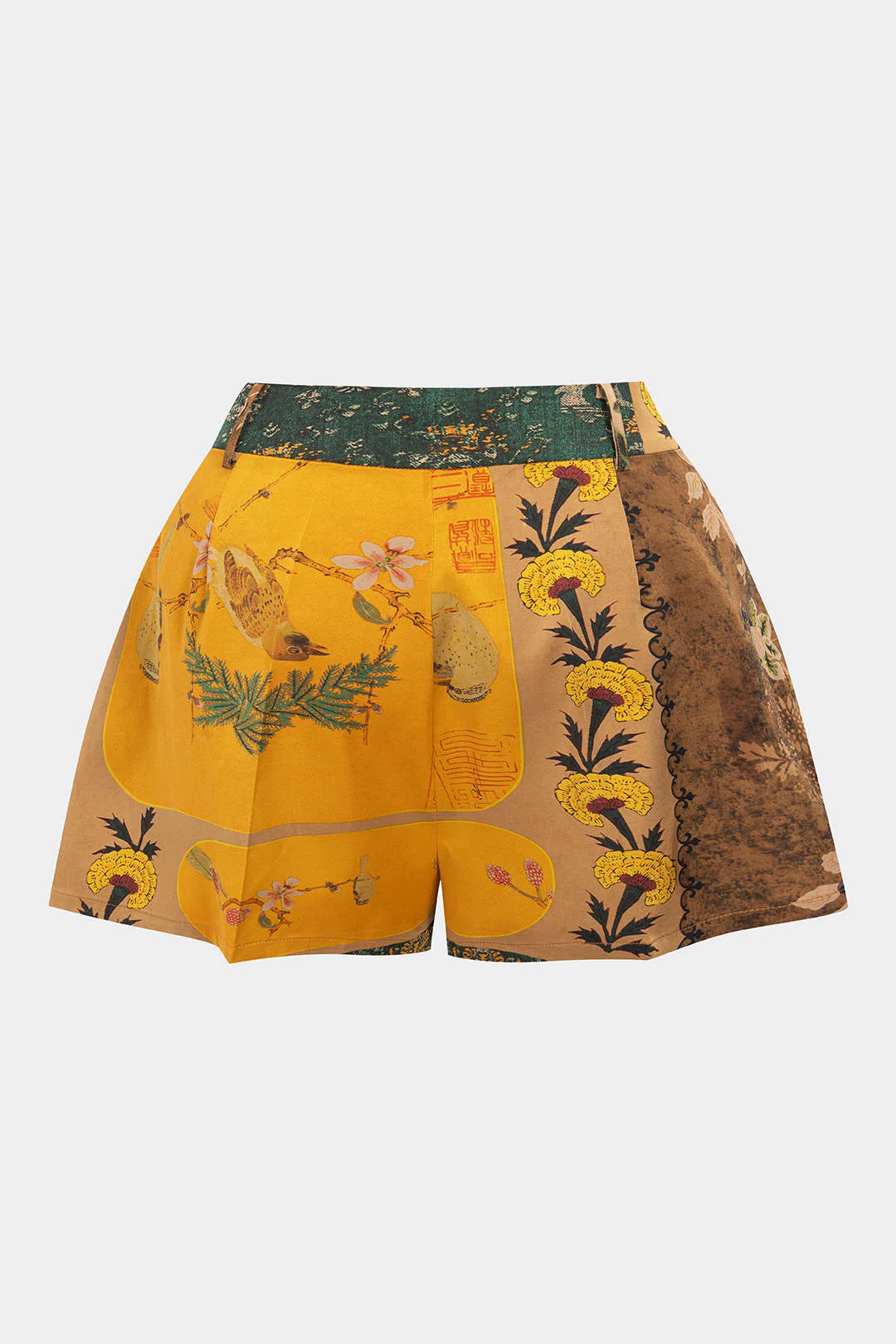 Plus Size Bohemian Print High Waist Zipper Shorts - Weenar