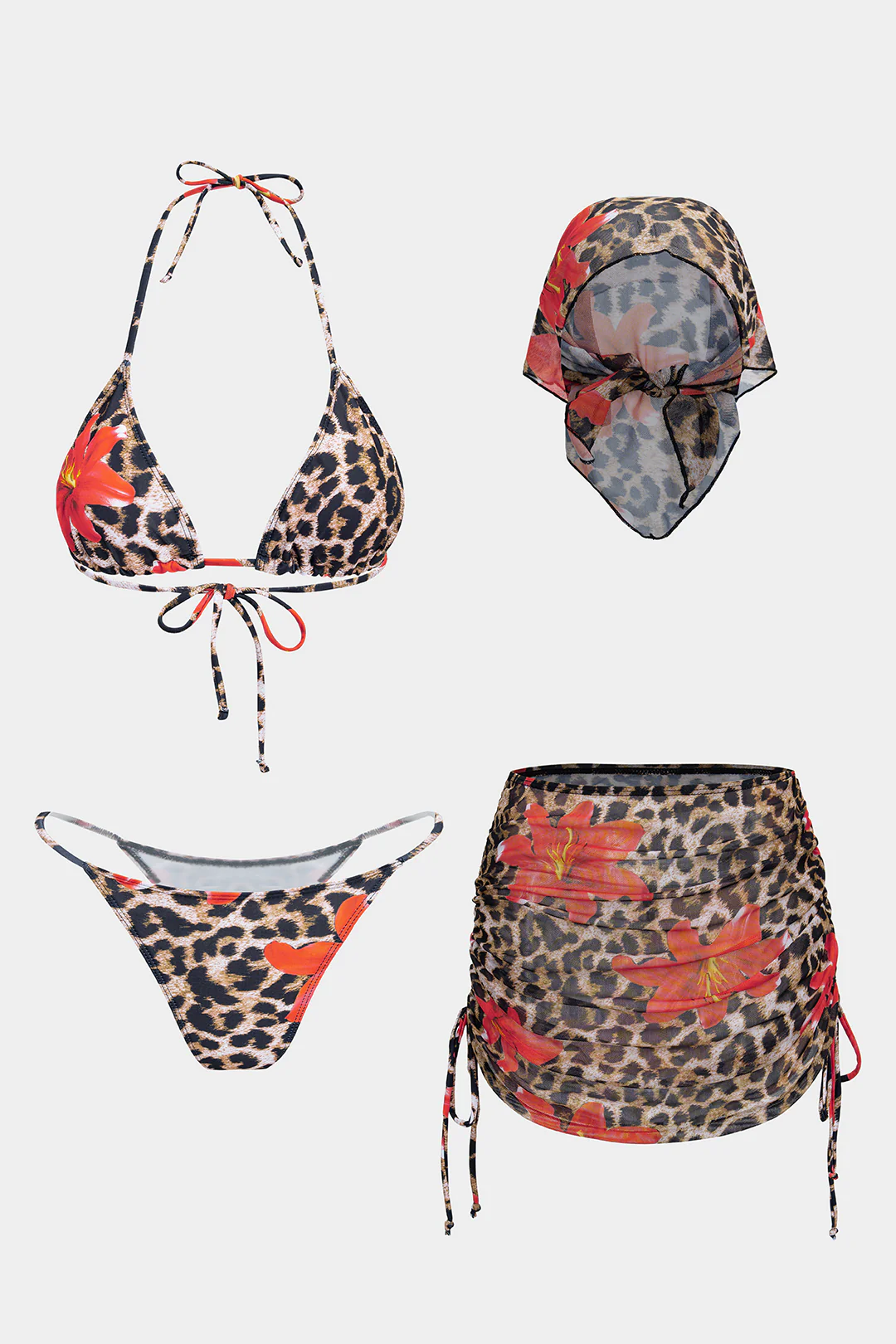 Leopard Contrast Print Tie-Up Bikini Set - Weenar